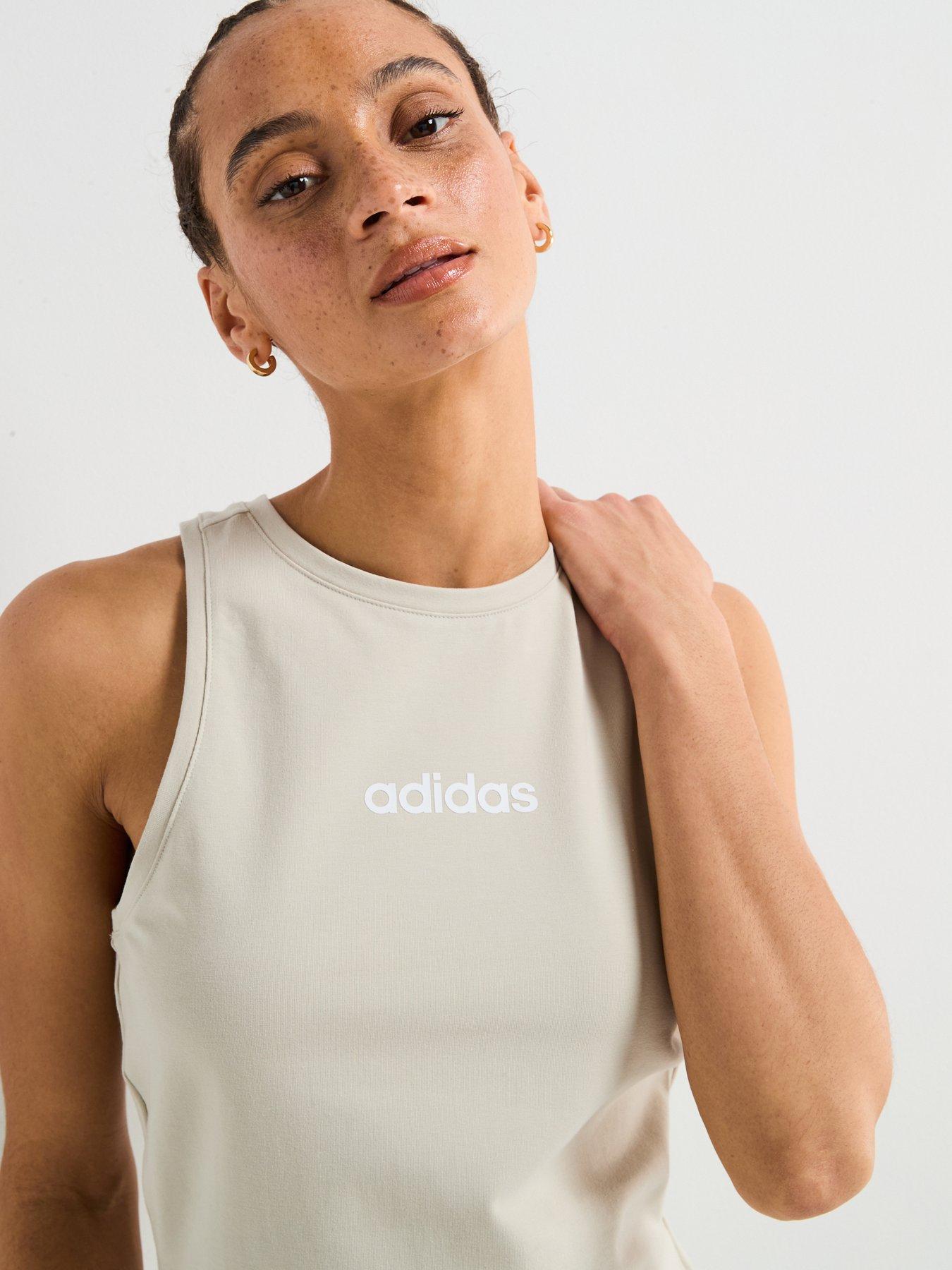 Image 5 of 6 of adidas Sportswear Women's Essentials Linear Slim Cotton Tank Top - Wonder Alumina/White