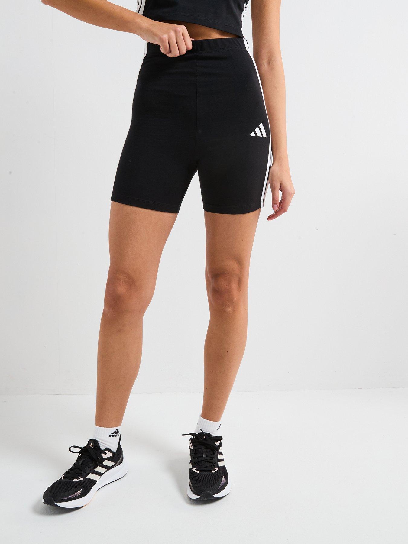 undefined Women's Essentials 3-Stripes High Waisted Shorts - Black/White