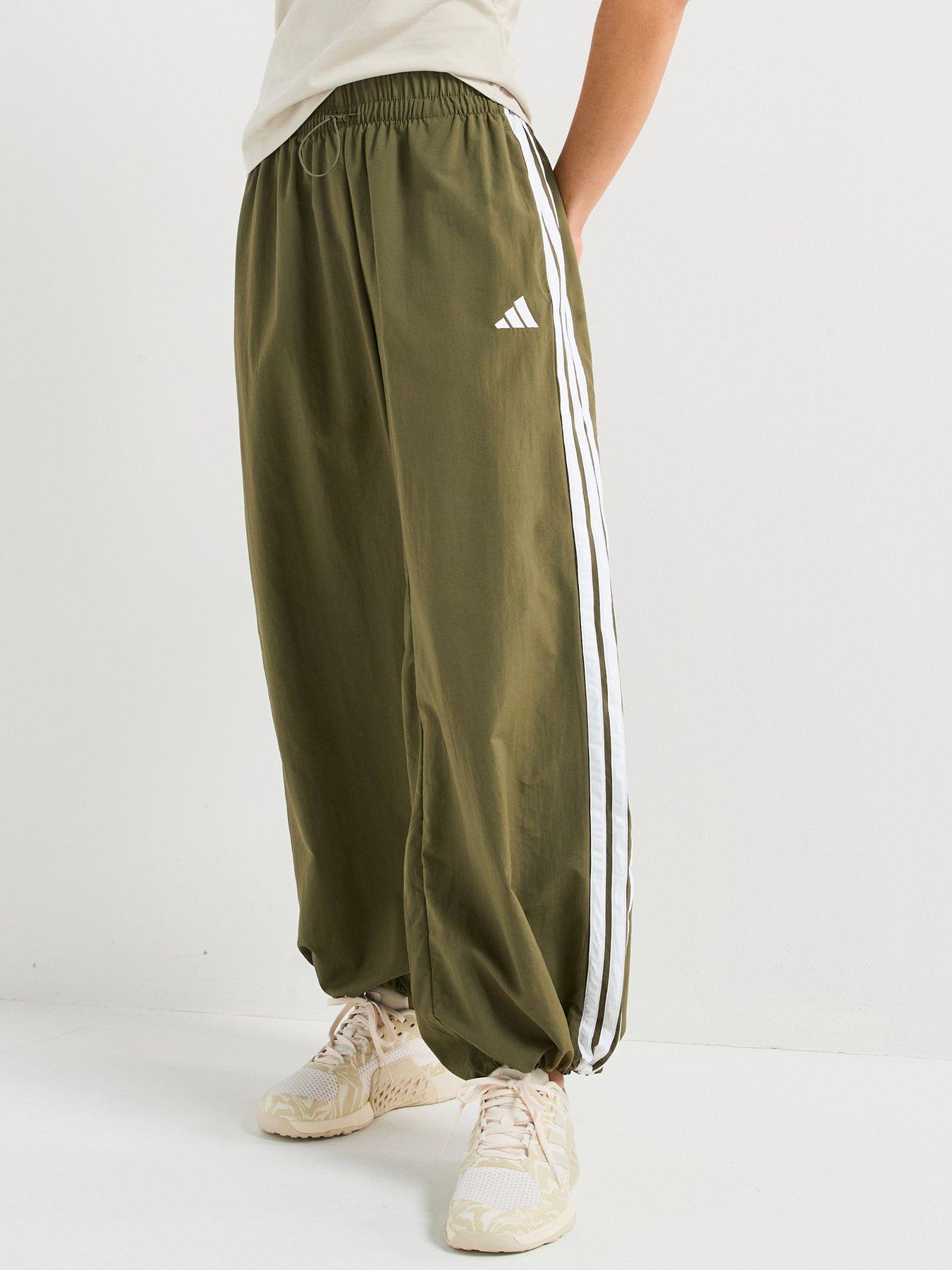 undefined Women's Essentials 3-stripes Woven Parachute Pants - Green