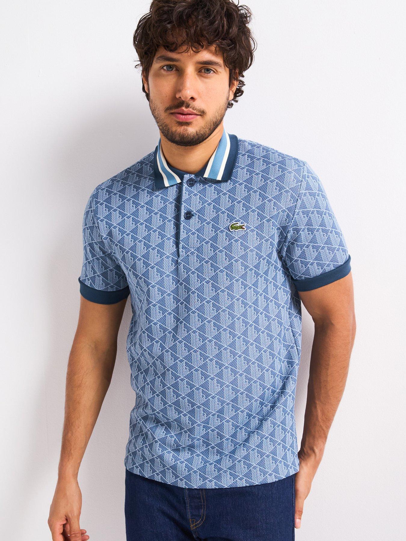 undefined L12.12 Classic Fit Monogram Jacquard Piqué Polo Shirt - Blue