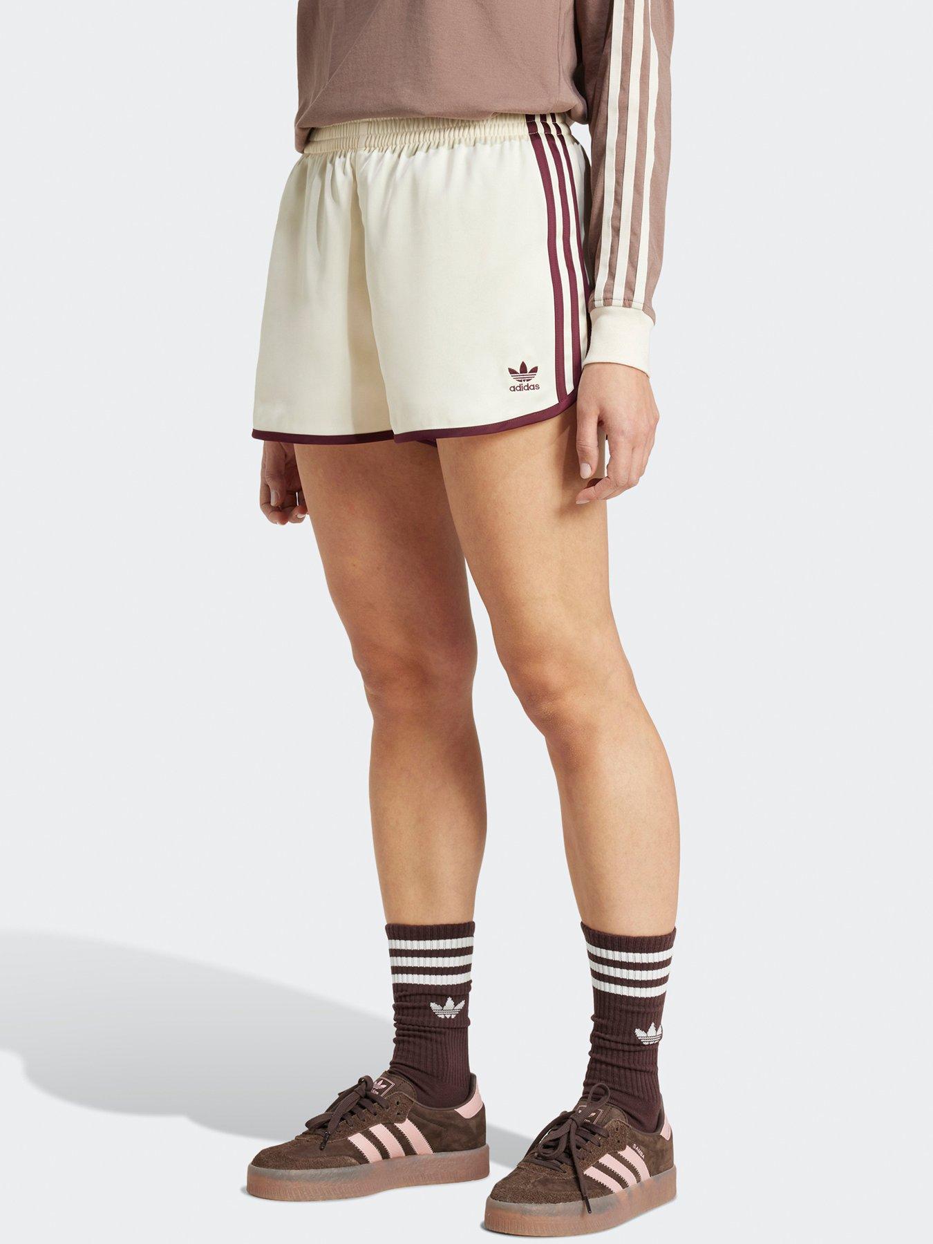 Image of adidas Originals Women's 3-Stripes Sprinter Shorts - Cream White/Maroon