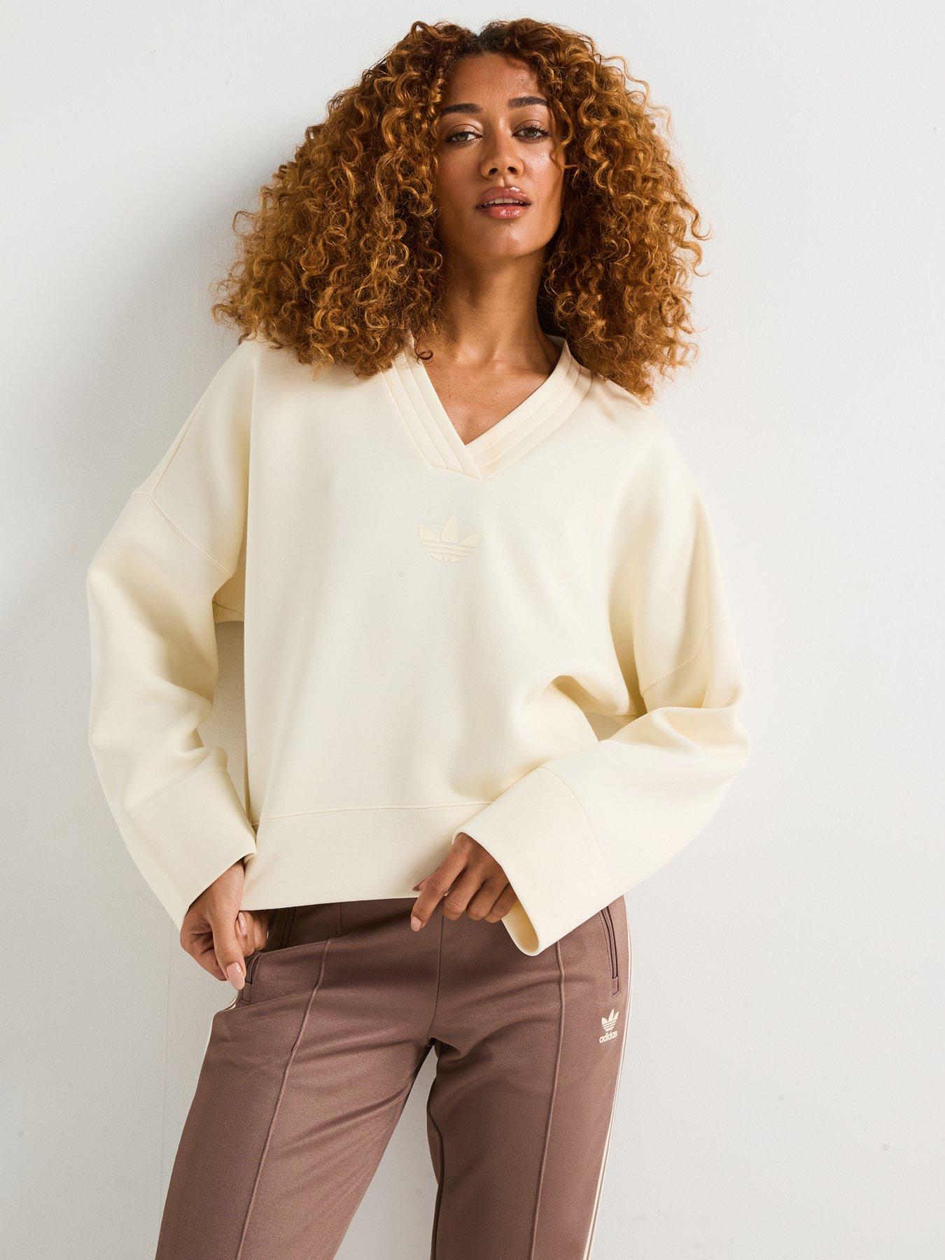 undefined Women's Deep V-Neck Sweatshirt - Cream White