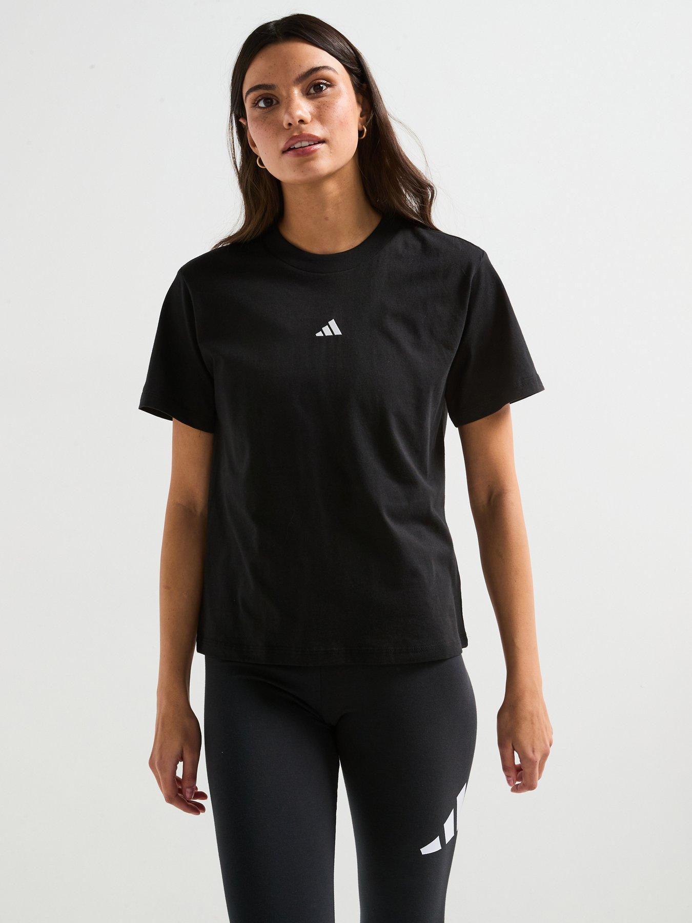 adidas Sportswear Women's Essentials Cotton T-Shirt, Black/White, Size L, Women