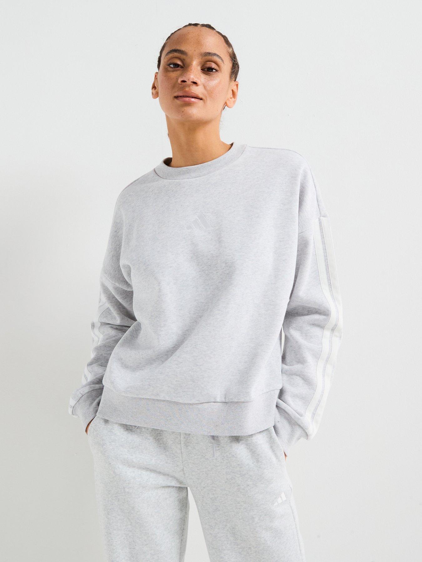 undefined Womens Essentials 3-Stripes Fleece Sweatshirt - Grey