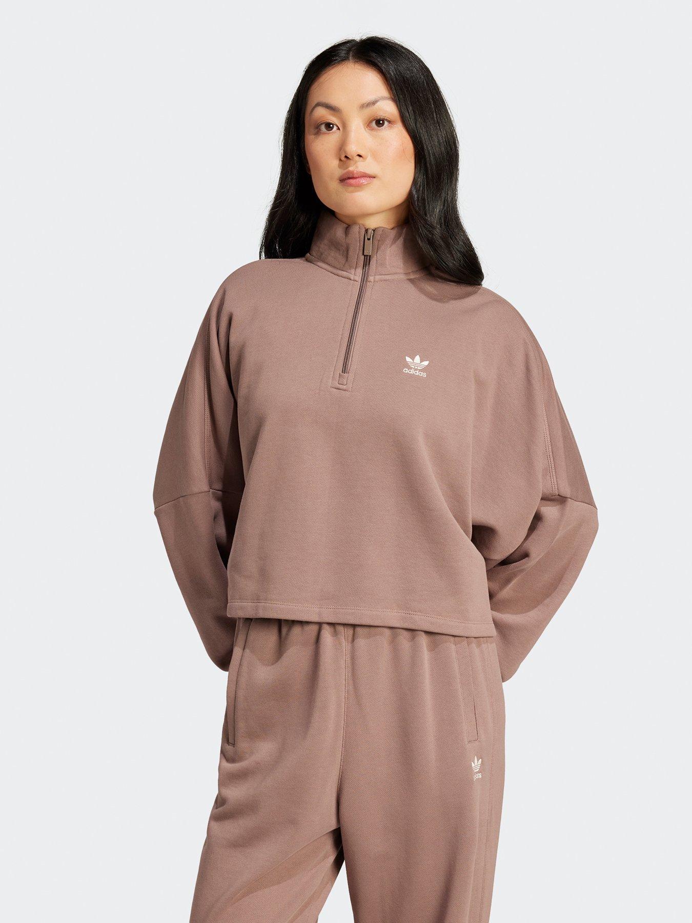undefined Womens Essentials French Terry 1/2 Zip Sweatshirt - Brown