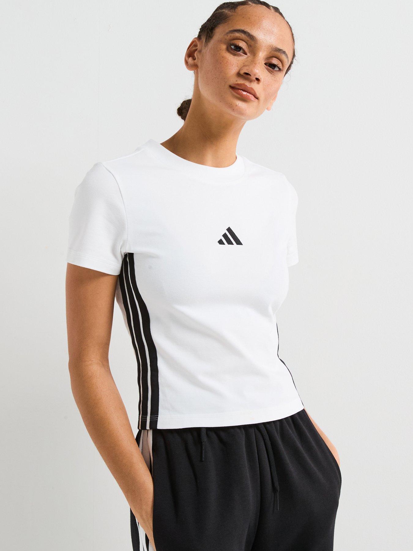 undefined Women's Essentials 3-Stripes Slim Baby T-Shirt - White/Black