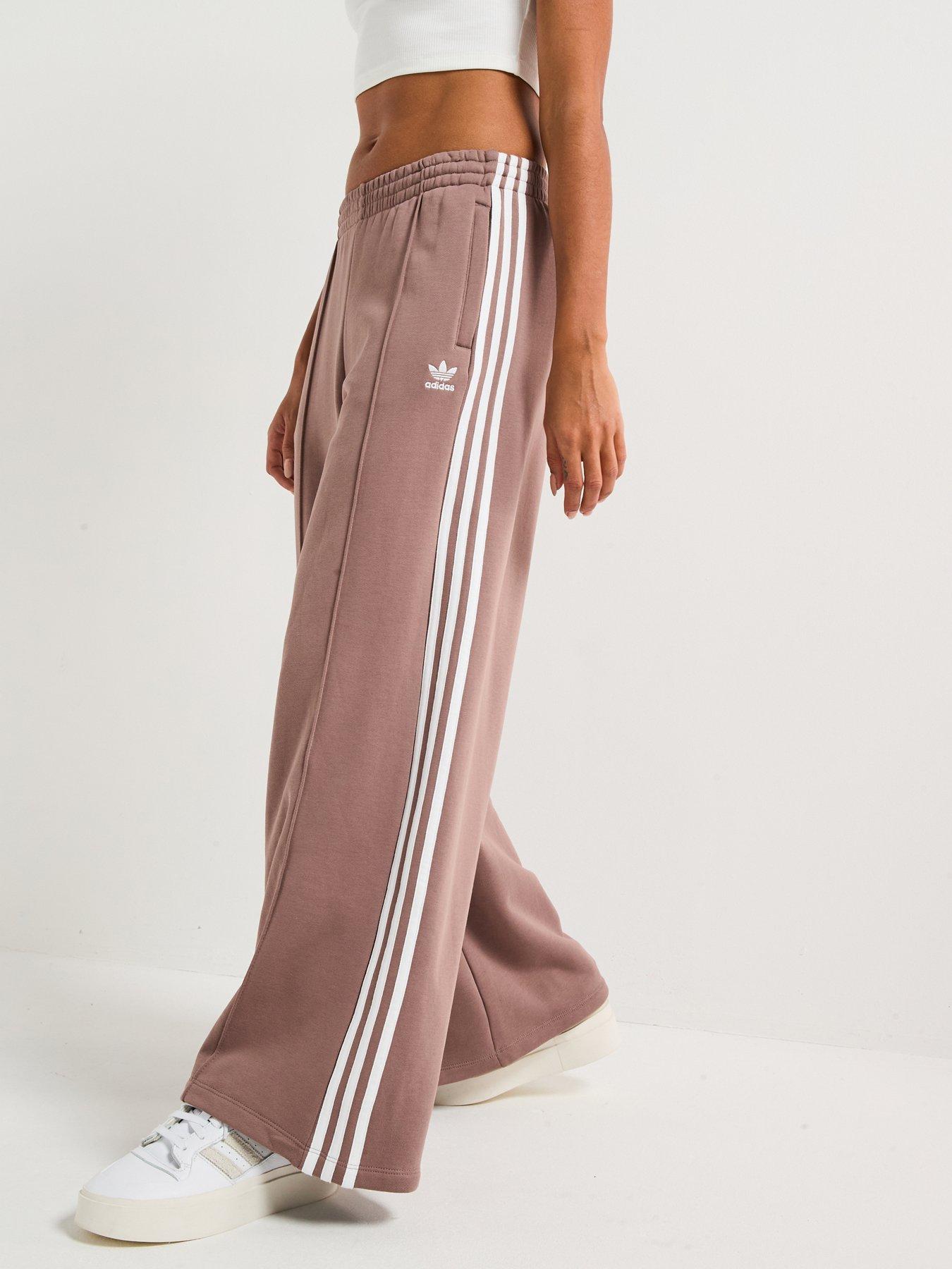 undefined Womens 3-stripes French Terry Wide Leg Joggers - Brown