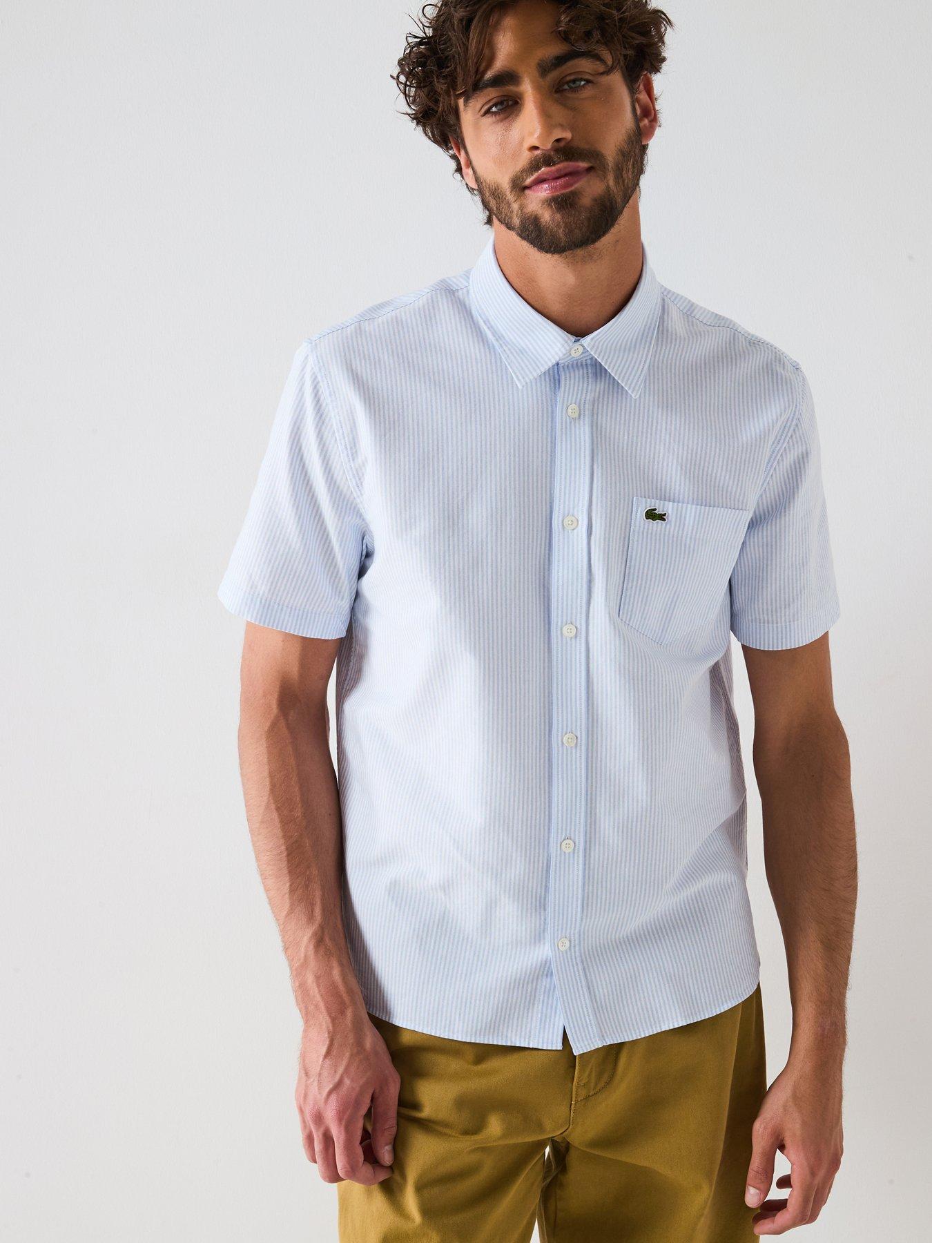 undefined Regular Fit Short Sleeve Stripe Oxford Shirt - Light Blue