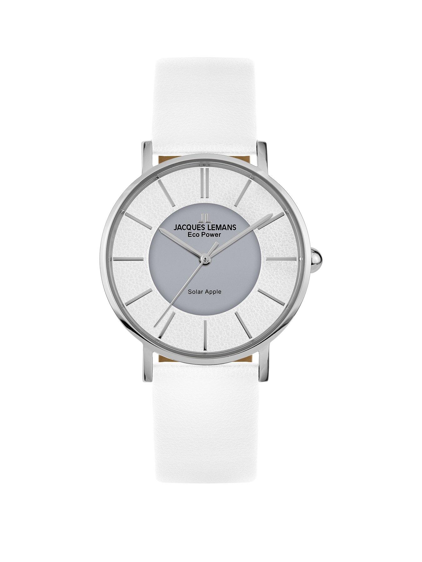 Product photograph of Jacques Lemans Power Solar White Strap Unisex Watch from very.co.uk