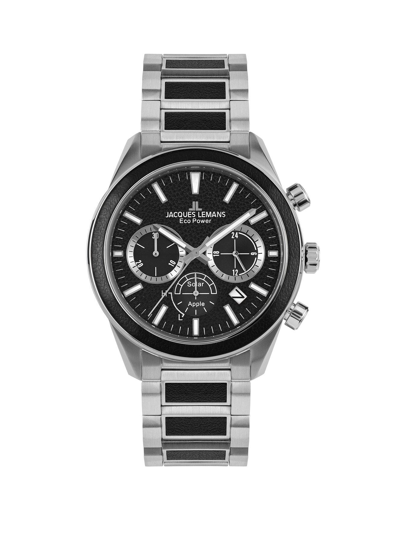 Product photograph of Jacques Lemans Eco Power Solar Chronograph Stainless Steel Men S Bracelet Watch from very.co.uk