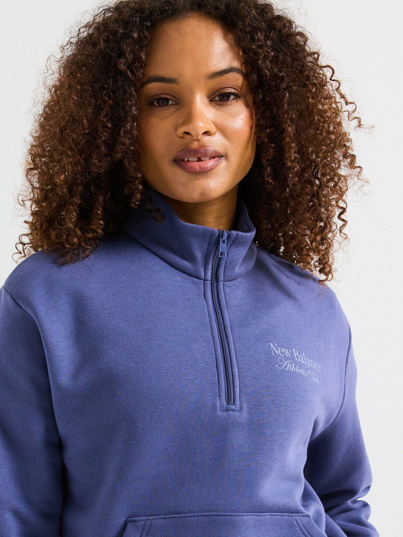 Image 4 of 5 of New Balance Women's Linear Heritage Graphic Half Zip Sweat Top - Navy