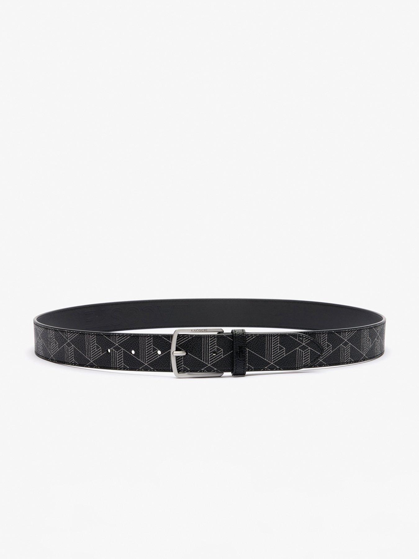 Image 2 of 3 of Lacoste Coated Monogram Leather Belt - Black