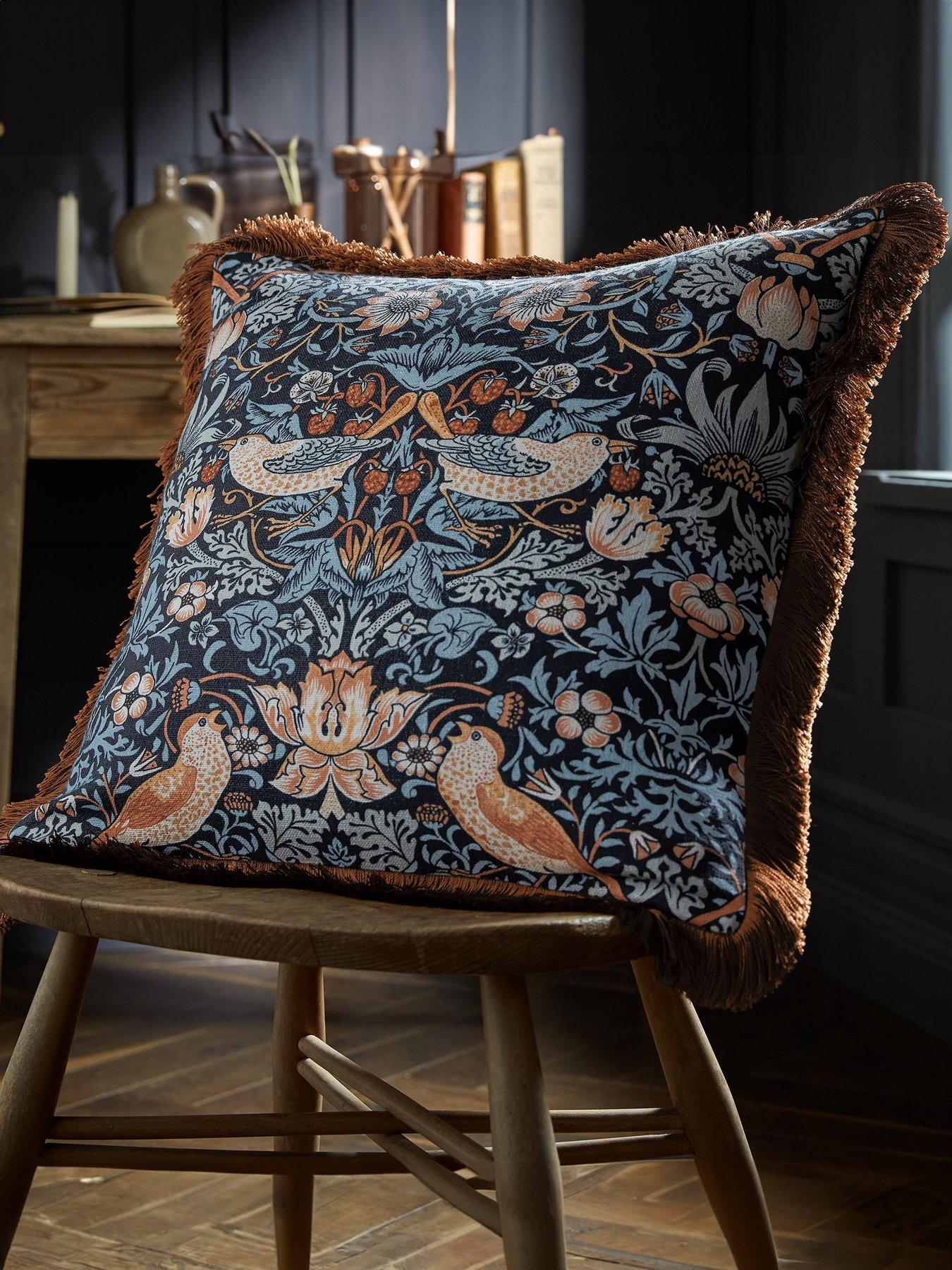 undefined Strawberry Thief 100% Cotton Blue Filled Cushion- 50x50cm