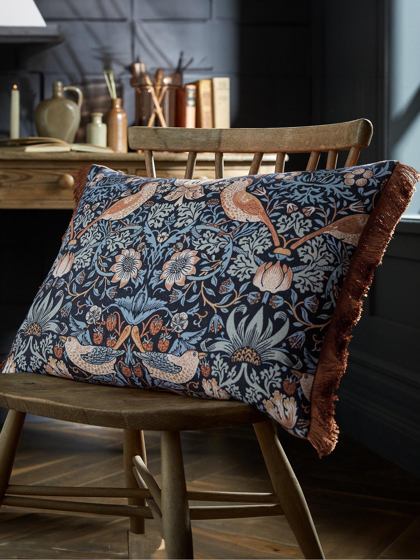 Product photograph of William Morris At Home Strawberry Thief Blue Cushion from very.co.uk