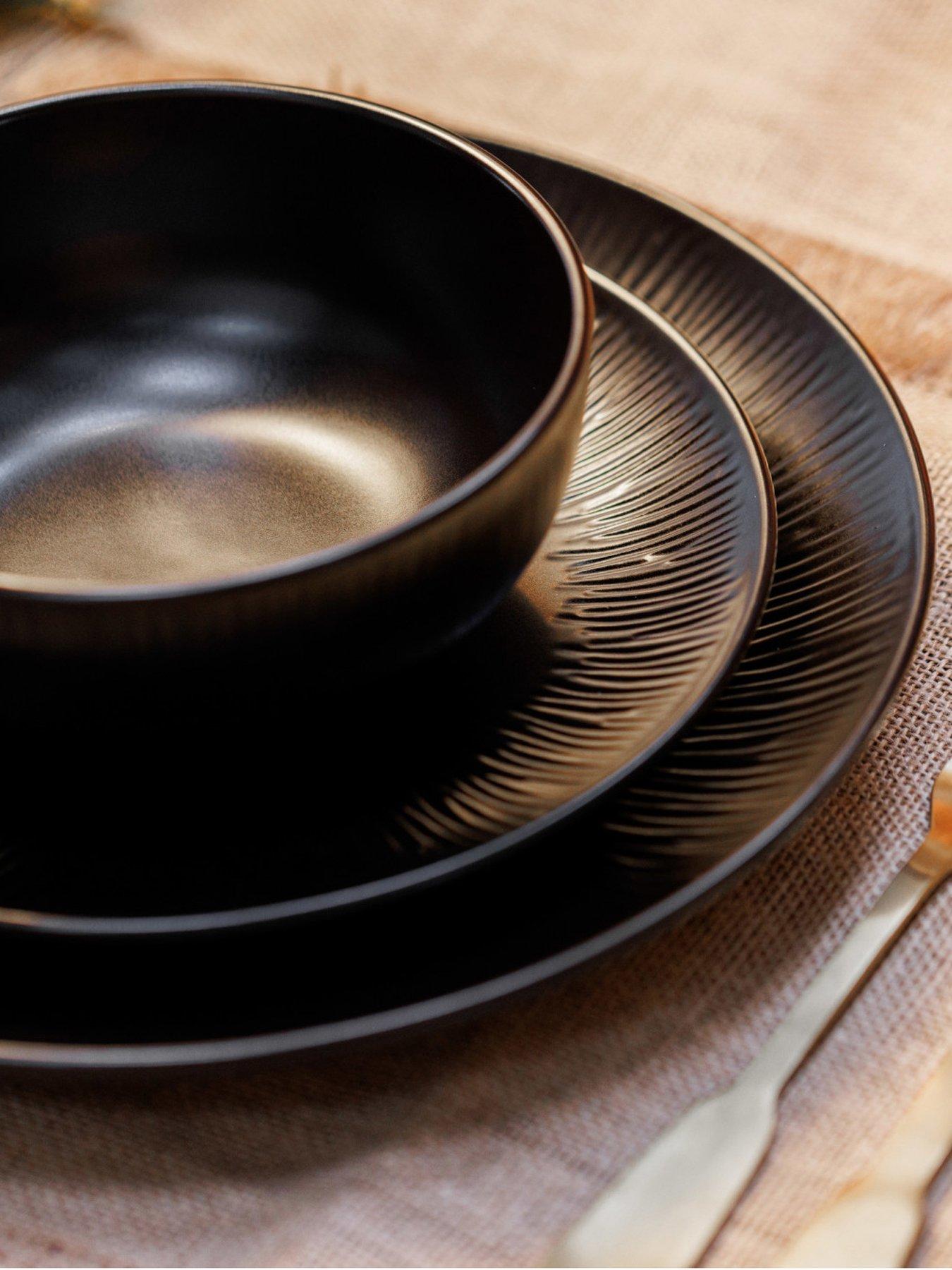 Product photograph of Mikasa Jardin Midnight 12pc Stoneware Dinner Set from very.co.uk