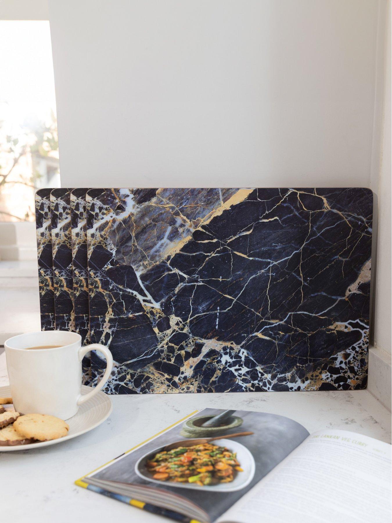 Creative Tops Marble Effect Set Of Four Large Placemats, Navy Marble Effect, 40 X 29cm