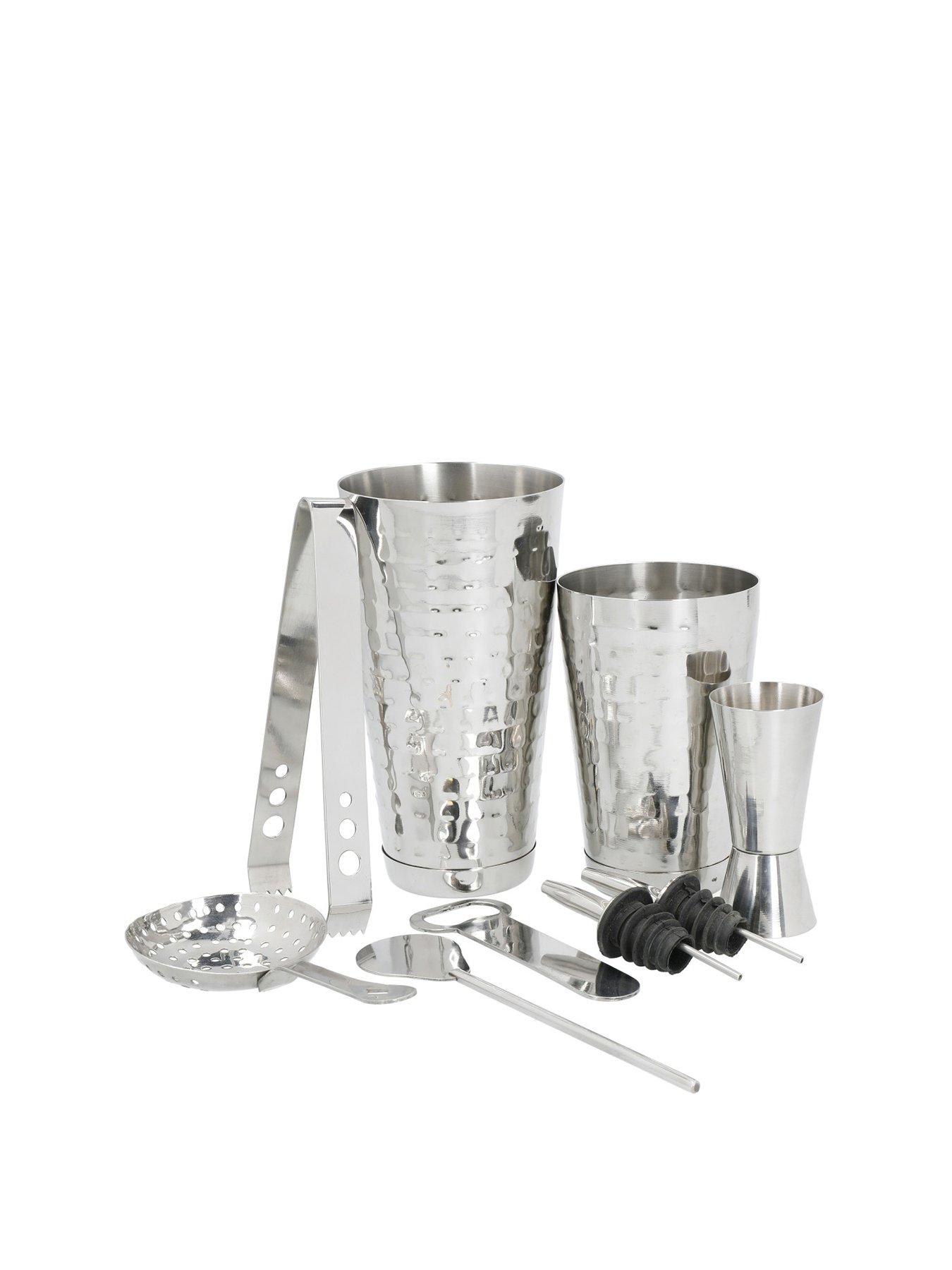Image 2 of 7 of BarCraft Stainless Steel 8 Piece Boston Cocktail Shaker Set, Hammered Finish