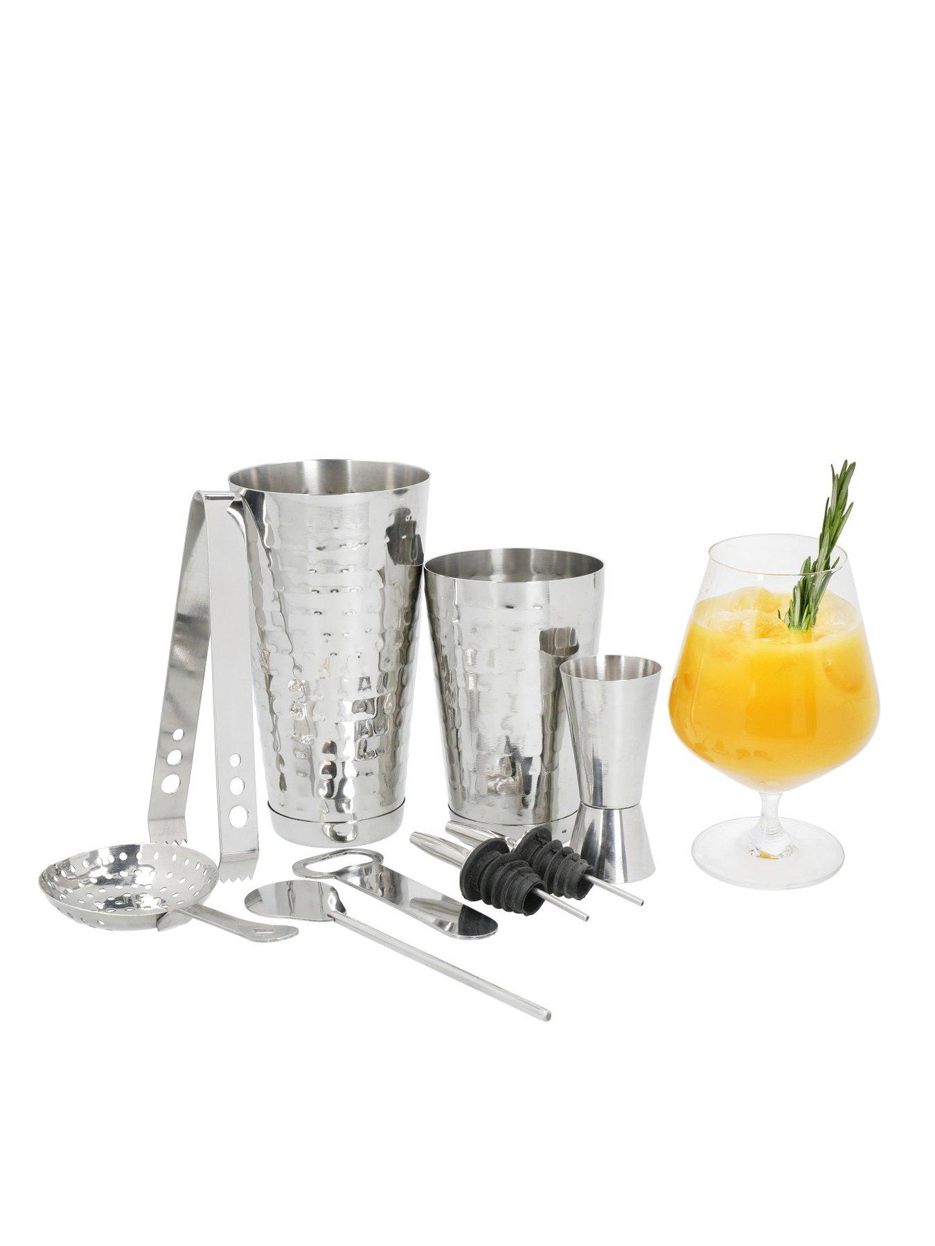 Image 3 of 7 of BarCraft Stainless Steel 8 Piece Boston Cocktail Shaker Set, Hammered Finish