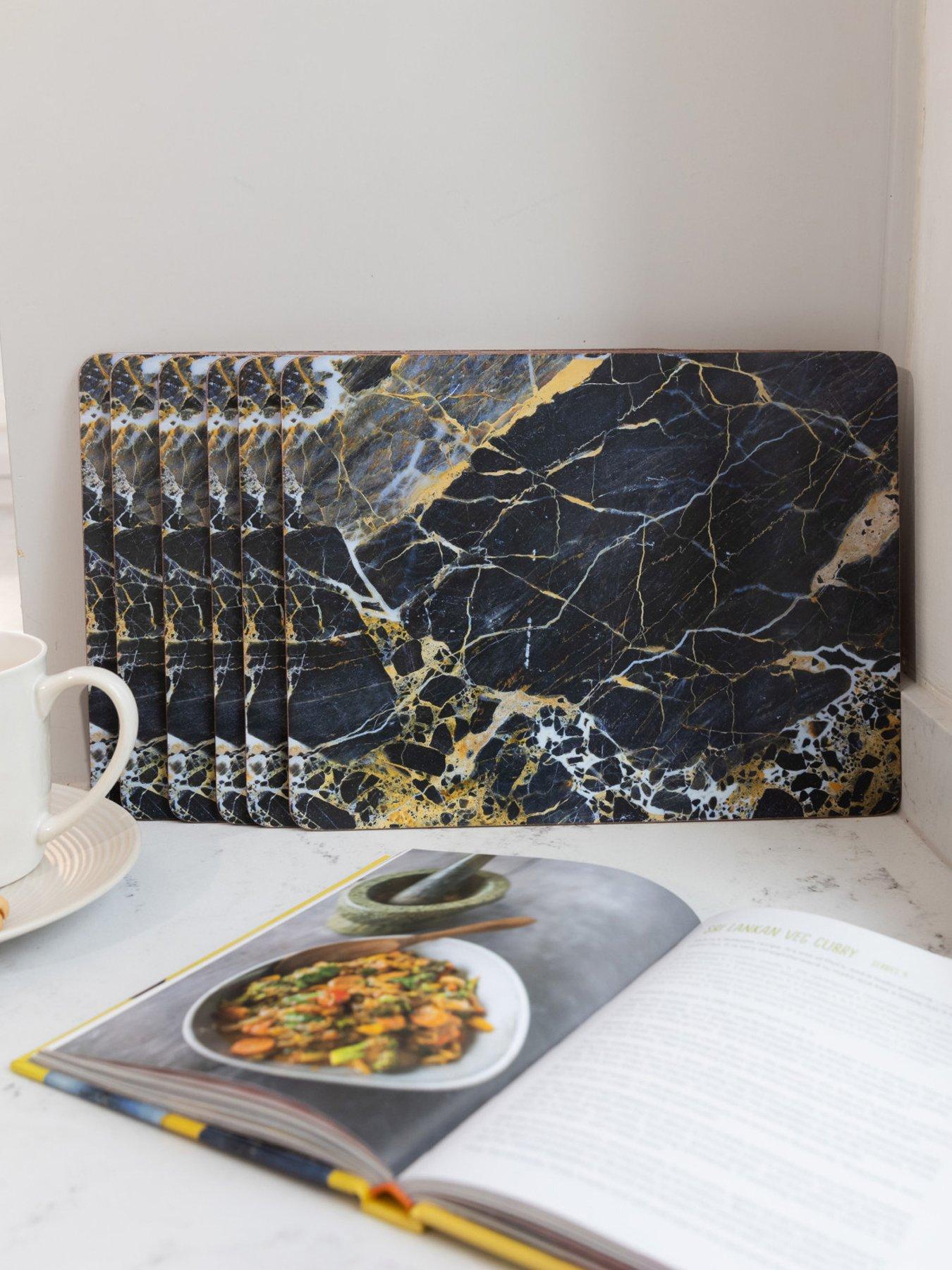 Image of Creative Tops Marble Effect Set Of 6 Standard Placemats, Navy Marble Effect, 30x23cm