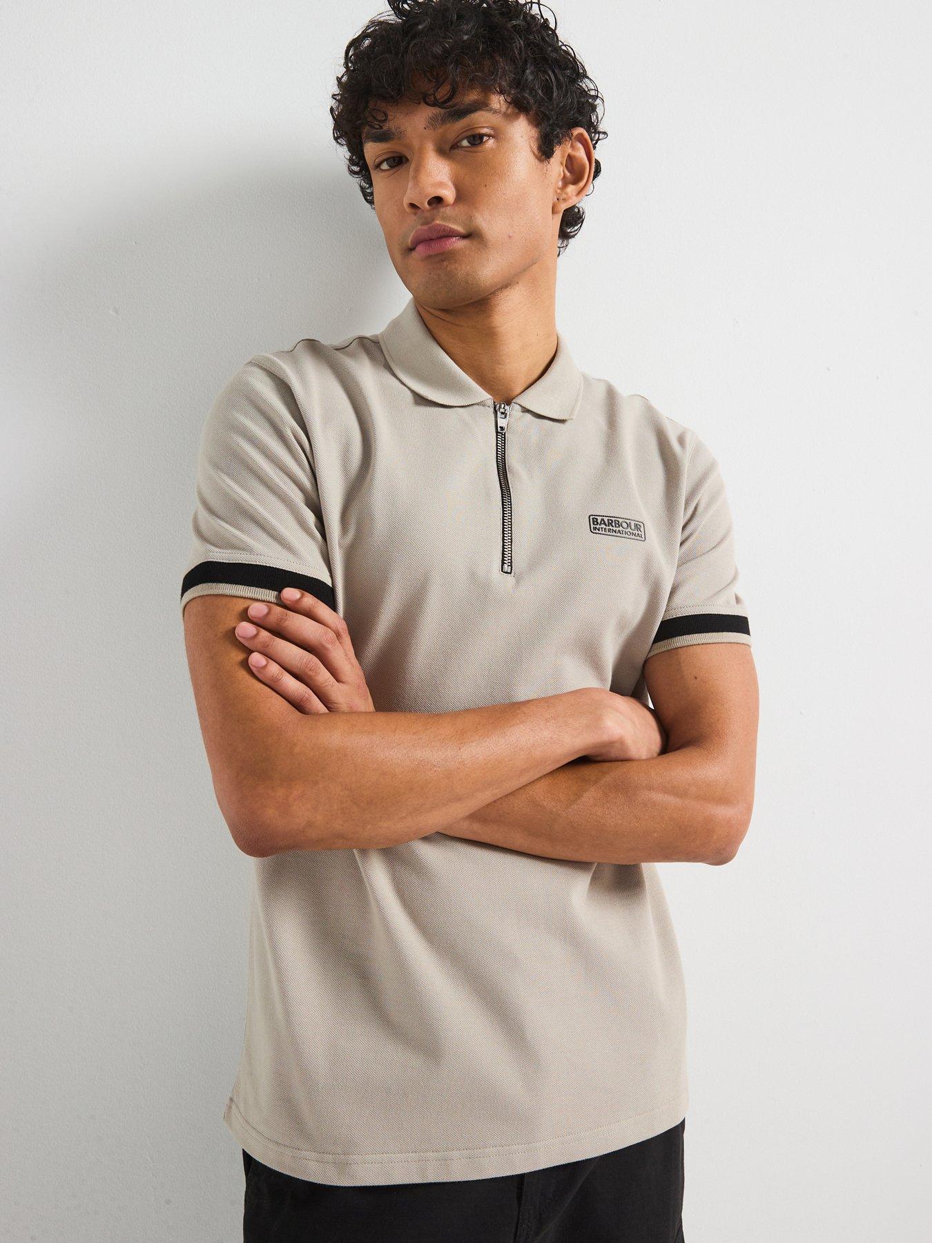 undefined Bradley Zipped Polo Shirt- Beige