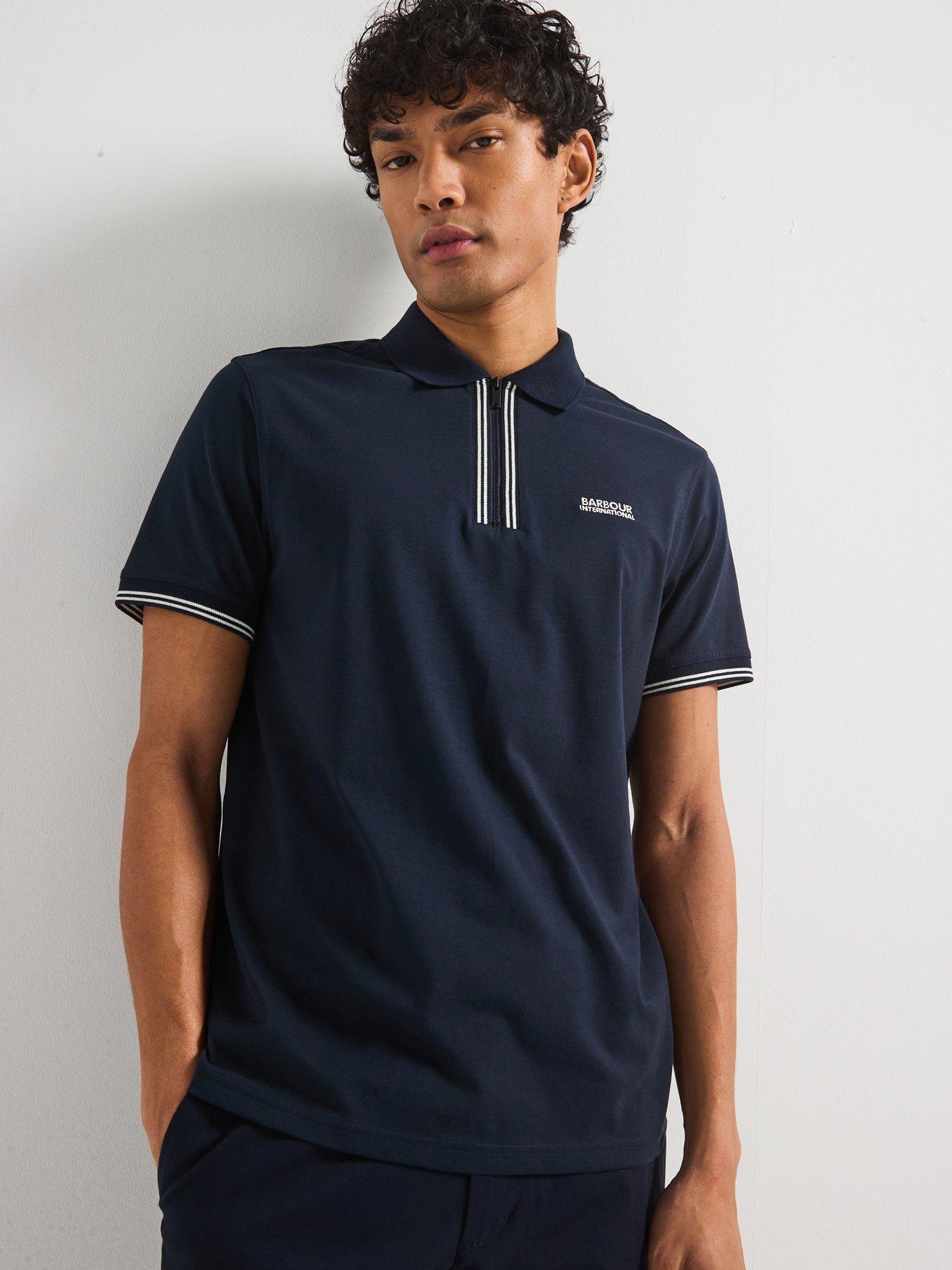 undefined Ollie Twin Tipped Placket Zipped Polo Shirt- Navy
