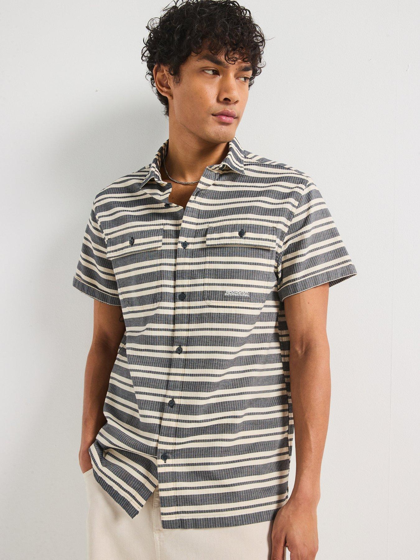 undefined Joshua Jacquard Striped Shirt- Navy