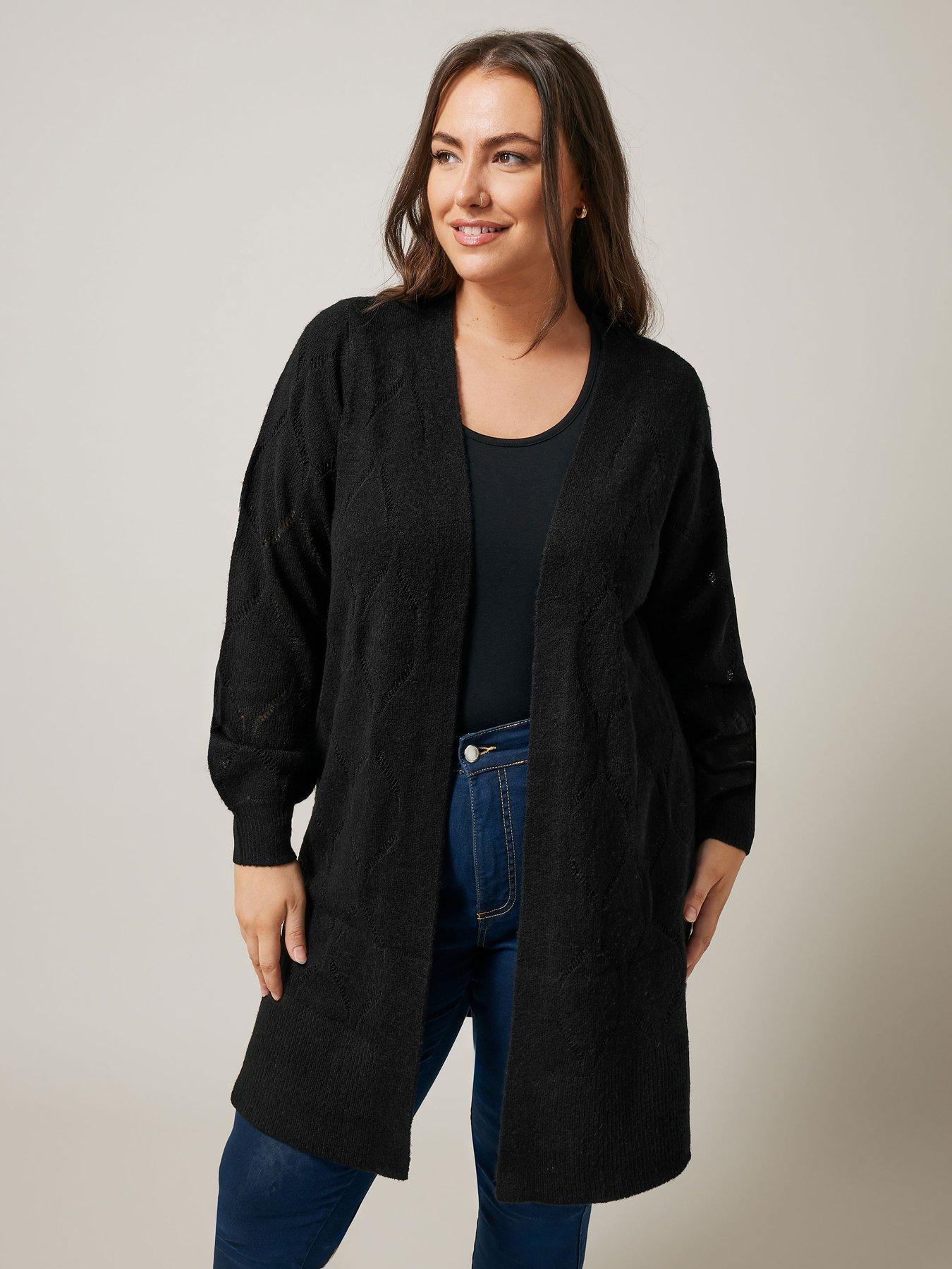 Image 1 of 4 of Evans Pointelle Cardigan - Black