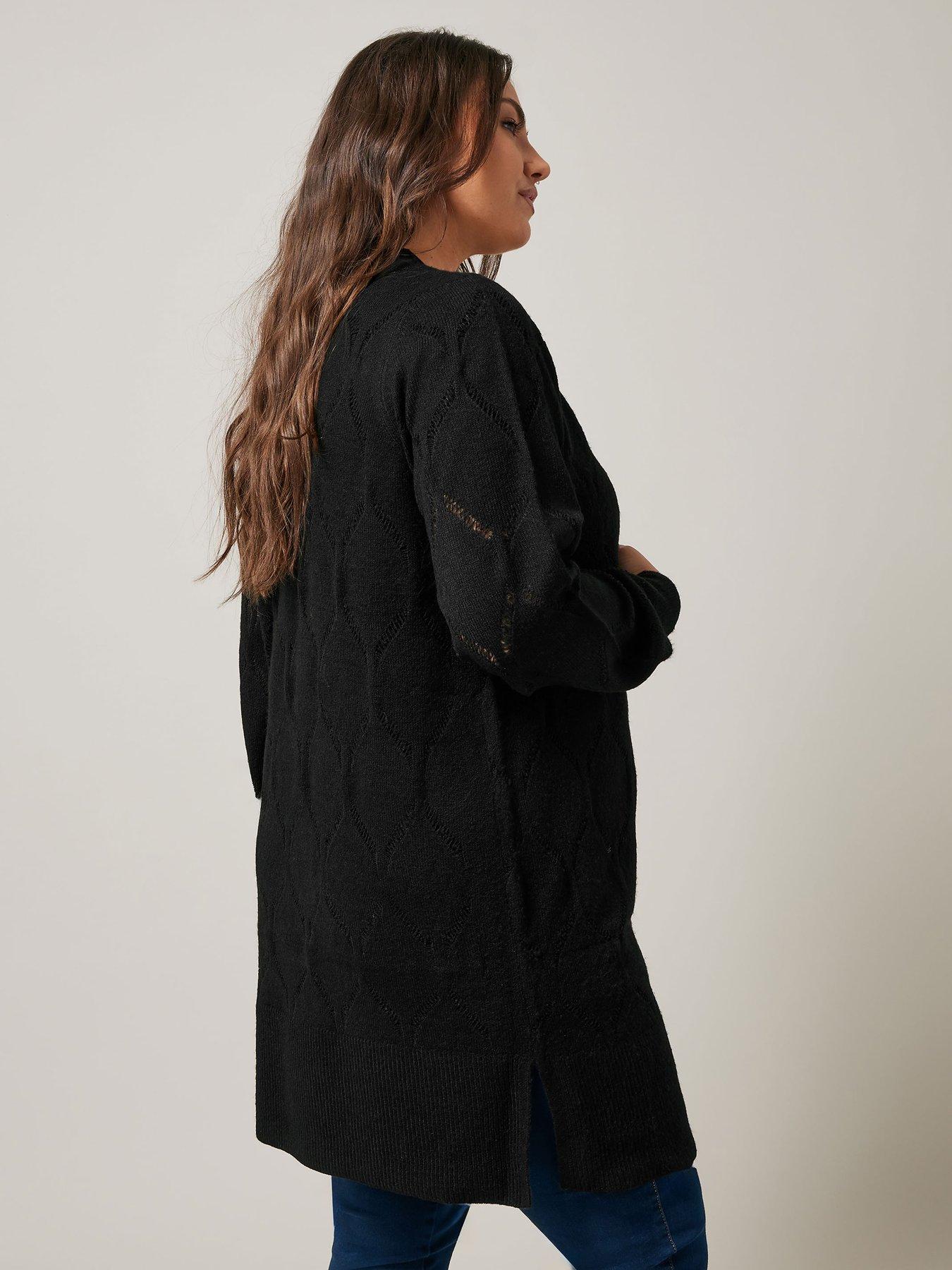 Image 2 of 4 of Evans Pointelle Cardigan - Black