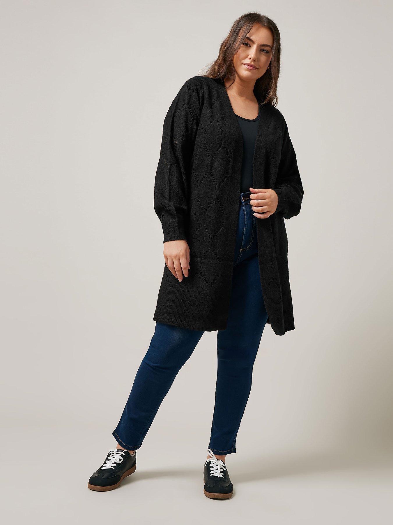Image 3 of 4 of Evans Pointelle Cardigan - Black