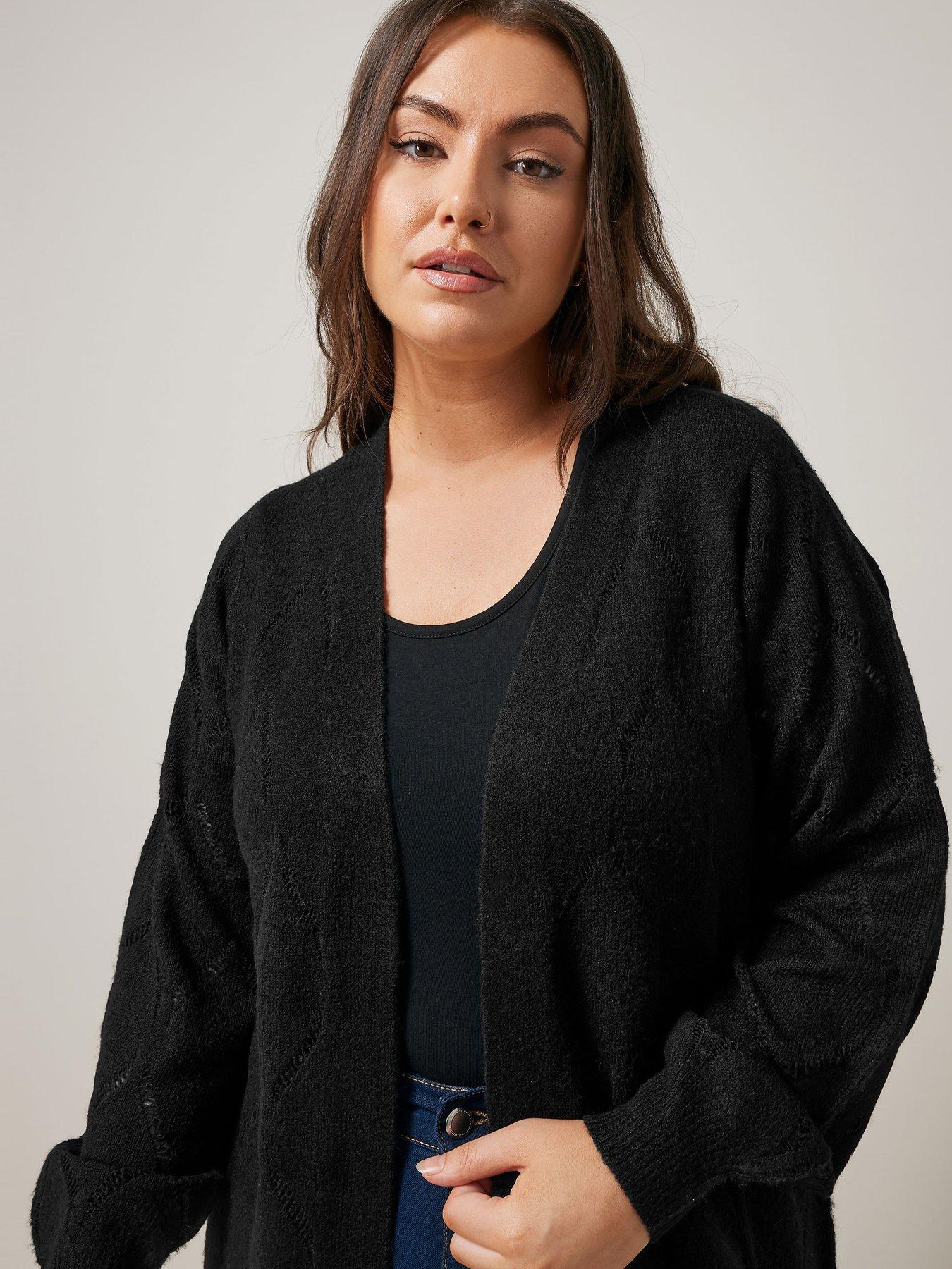 Image 4 of 4 of Evans Pointelle Cardigan - Black