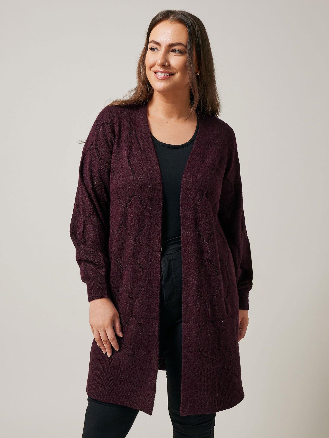 undefined Pointelle Longline Cardigan - Purple