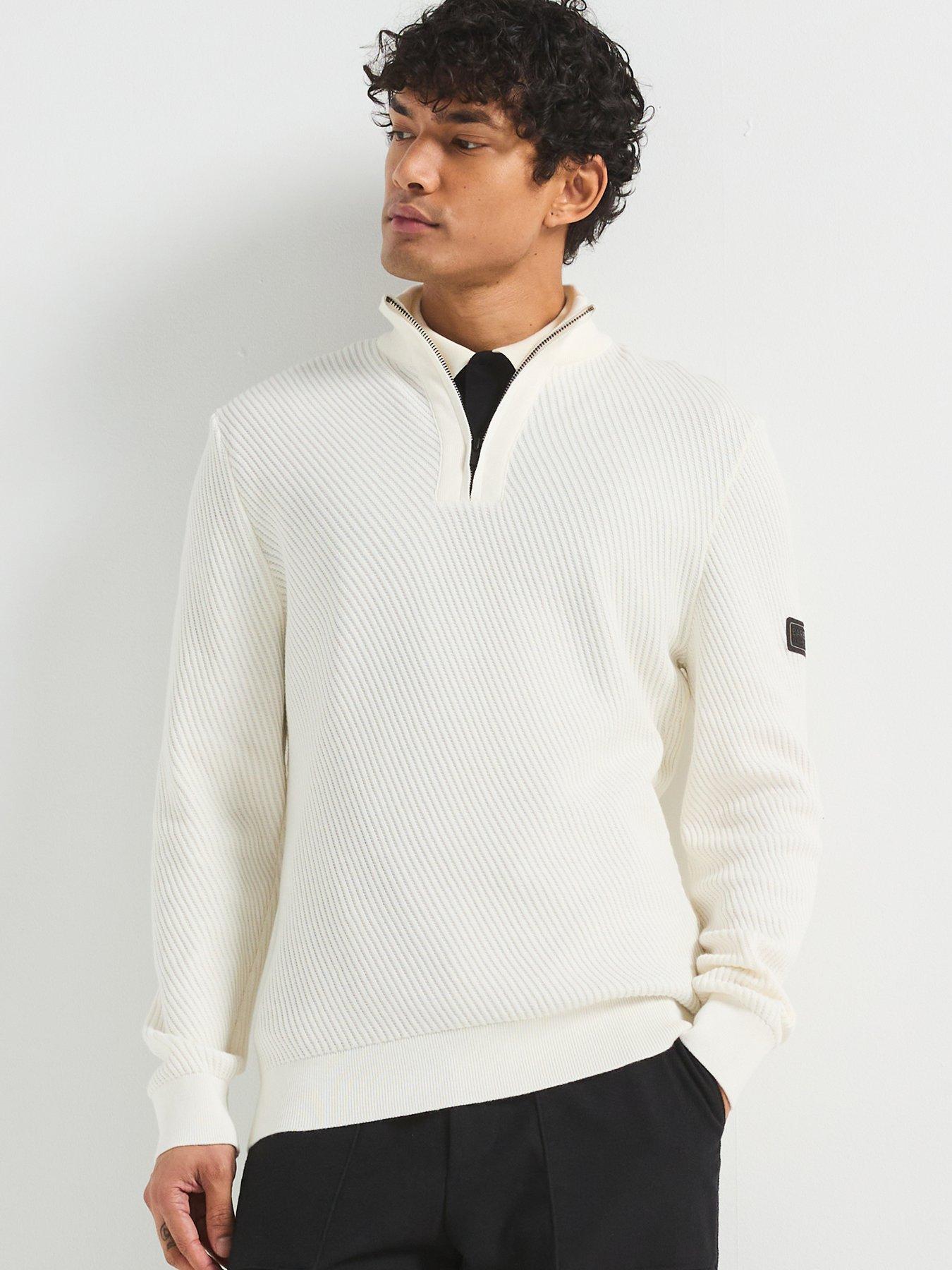 undefined Dune Funnel Zip Neck Knitted Jumper- White