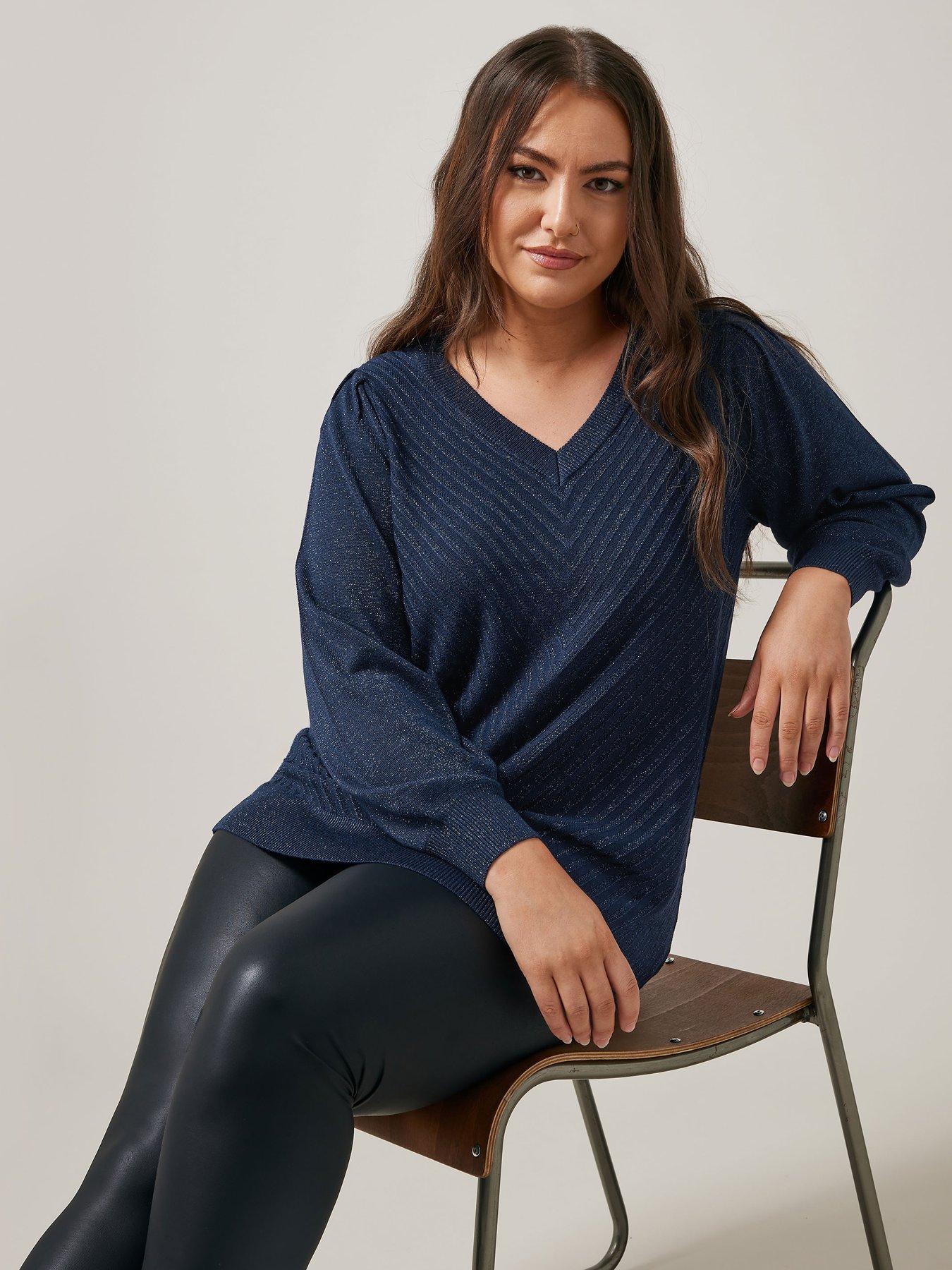 V Neck Ladies Lurex Jumpers Evans V Neck Chevron Lurex Jumper Blue