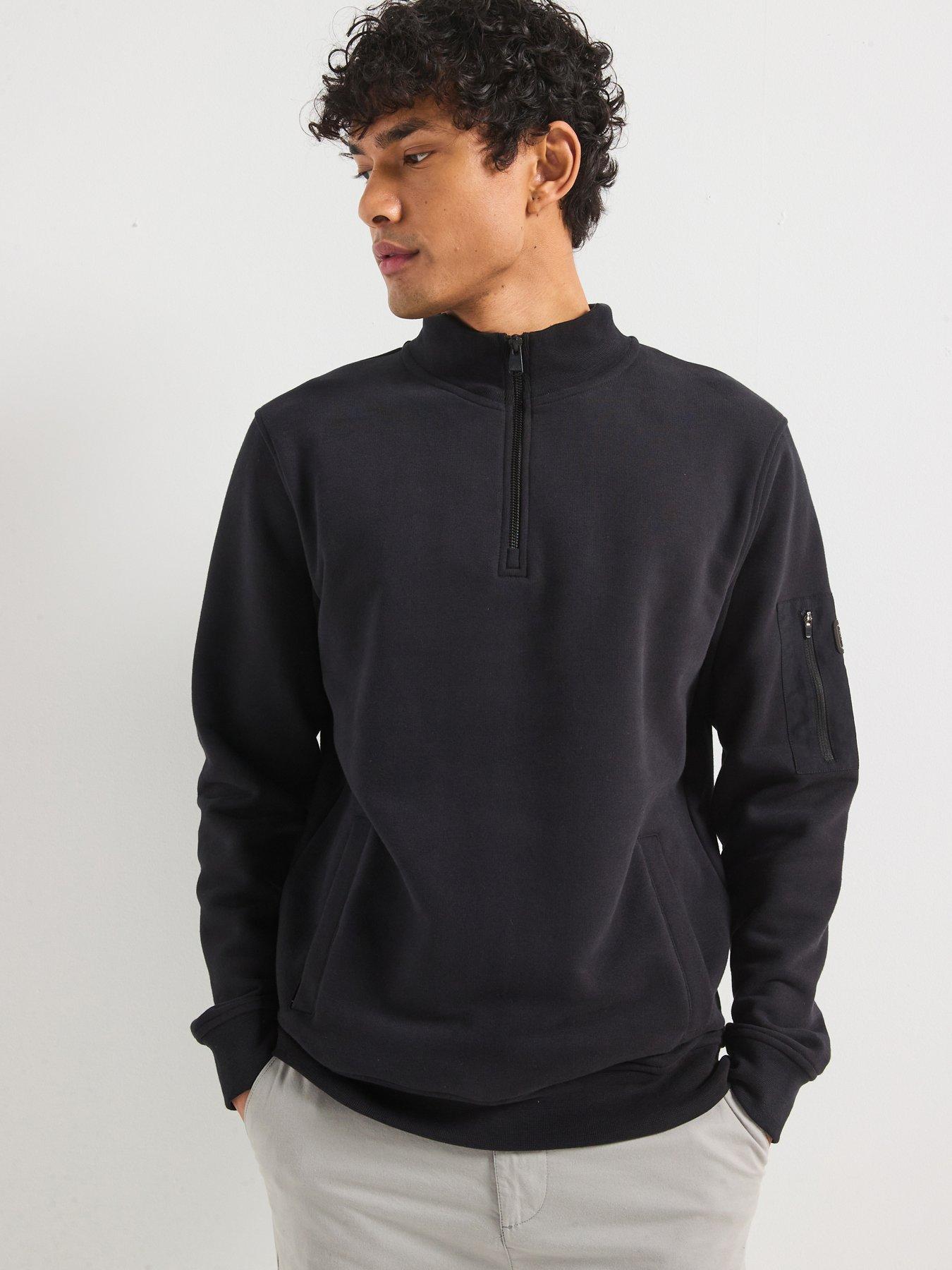 undefined Ewan Half Zip Funnel Neck Sweat Top - Black