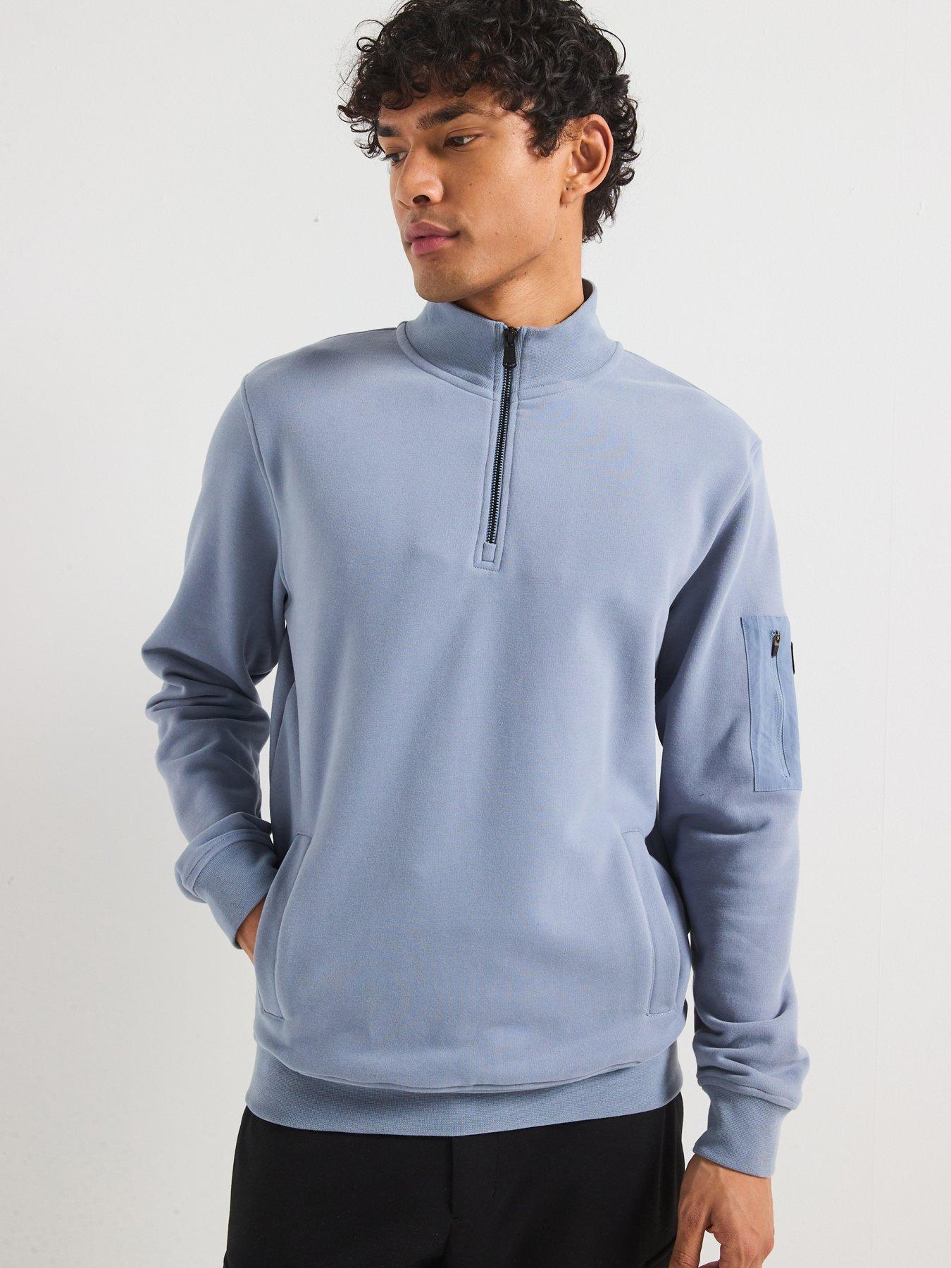 undefined Ewan Half Zip Funnel Neck Sweat Top - Blue