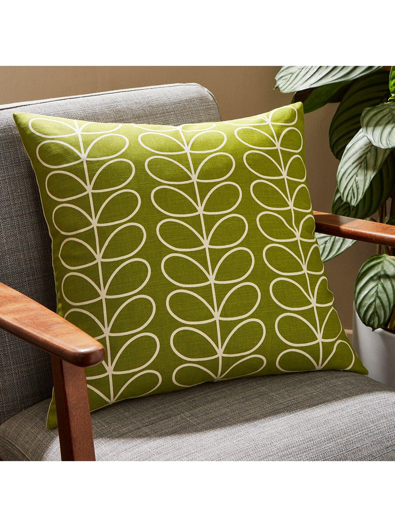 Product photograph of Orla Kiely Small Linear Stem Cushion In Pear from very.co.uk