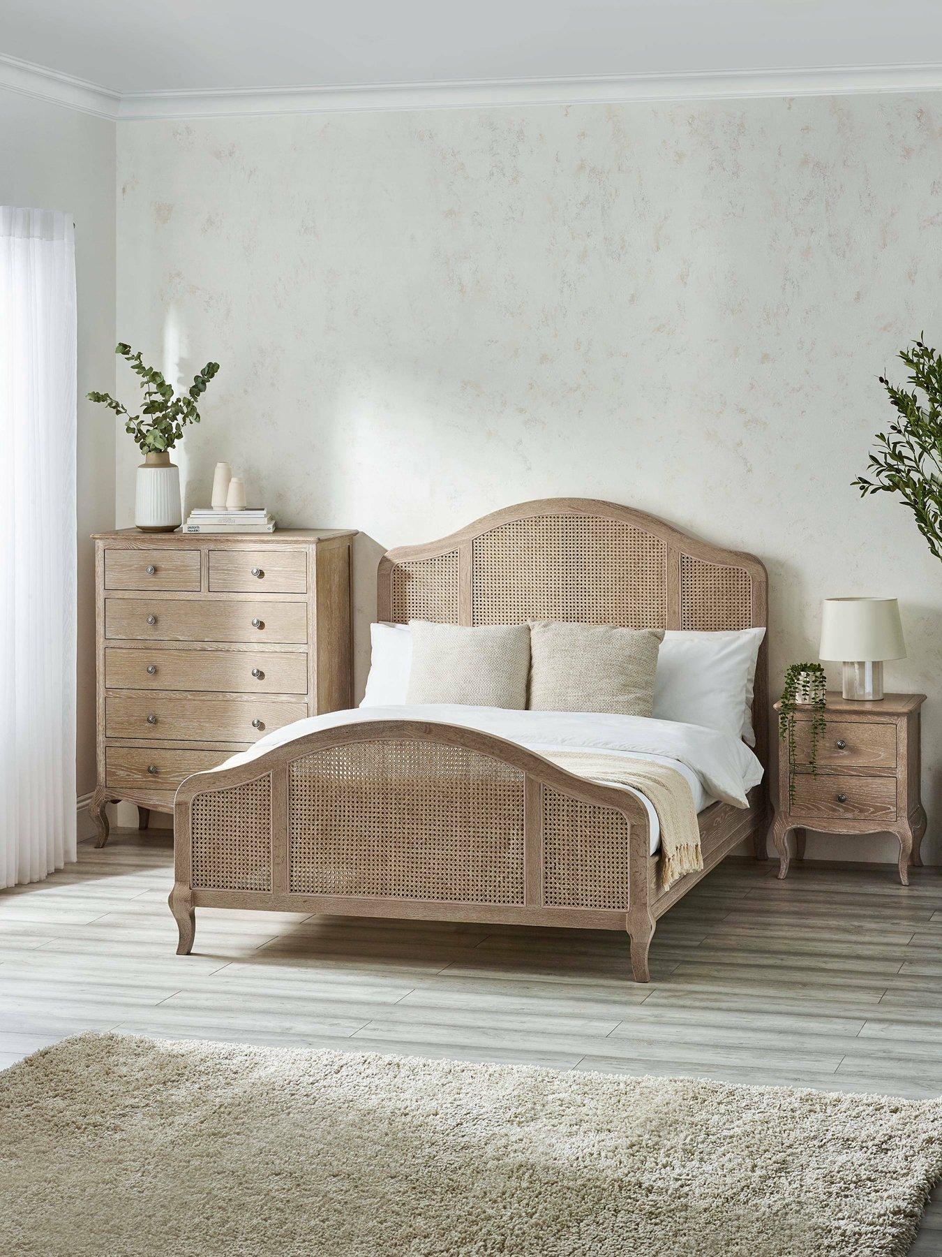 undefined Fleur Rattan Solid Oak Bed Frame - Light Oak