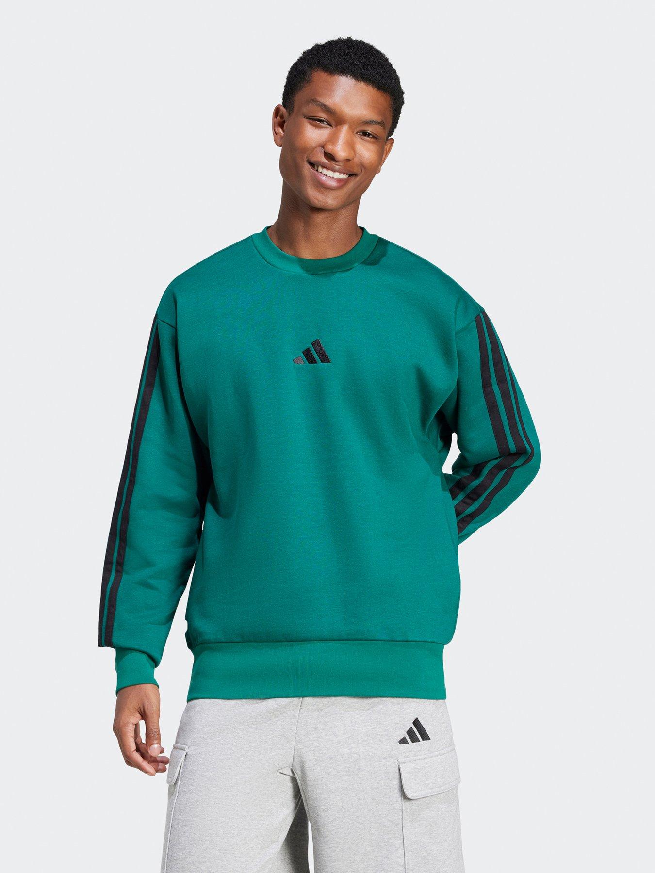 undefined Men's Essentials 3-Stripe Fleece Sweatshirt - Collegiate Green/Black