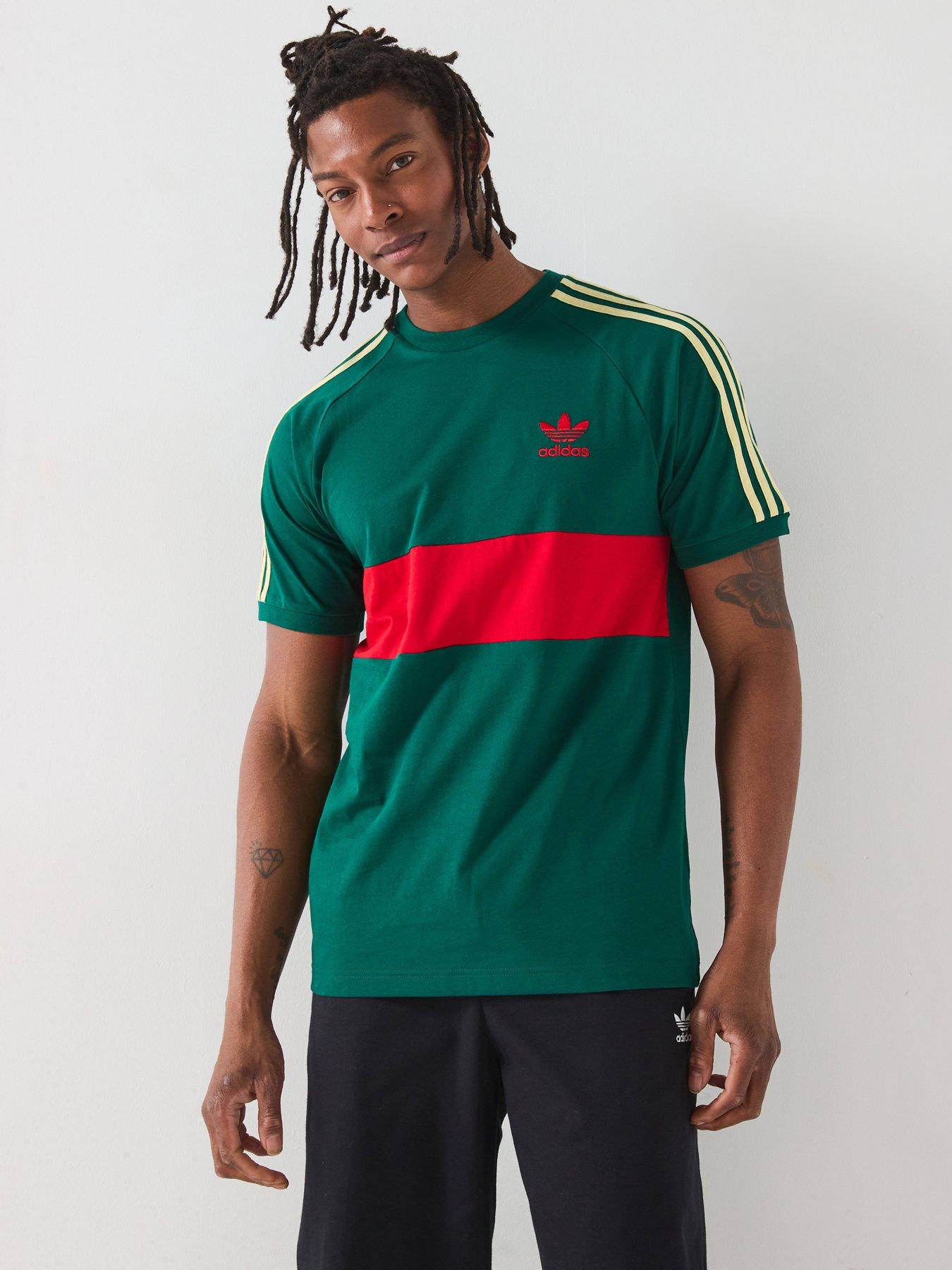 undefined Men's 3-Stripe Panel T-Shirt - Collegiate Green/Better Scarlet