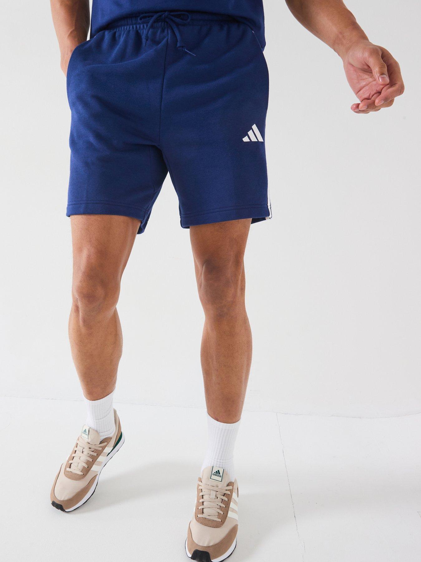 undefined Mens Essential 3-stripe French Terry Shorts - Blue