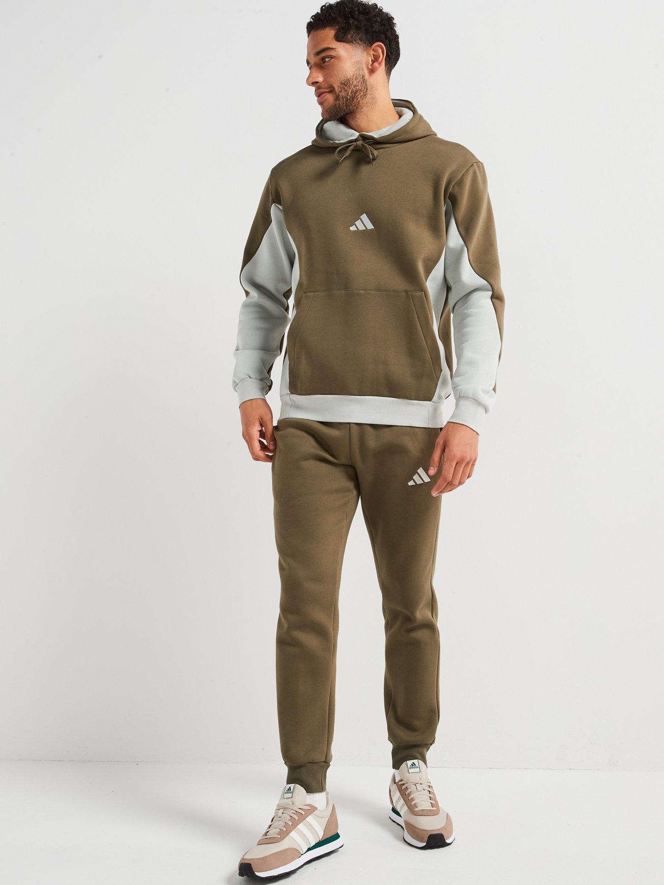 Image 5 of 5 of adidas Sportswear Mens Sportswear Fleece Colorblock Hooded Tracksuit - Green