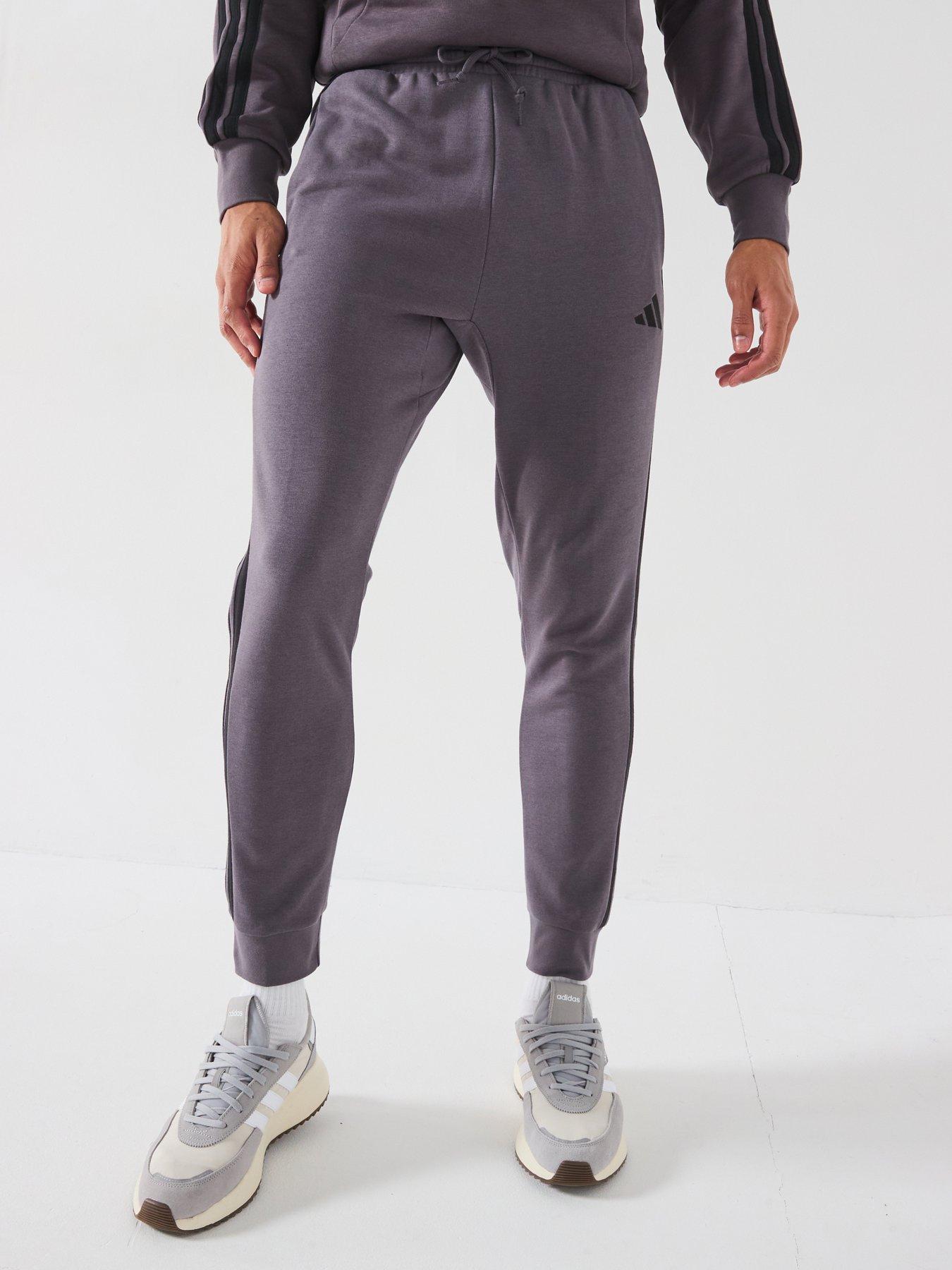 undefined Men's Essential 3-Stripe French Terry Joggers - Dark Grey/Black