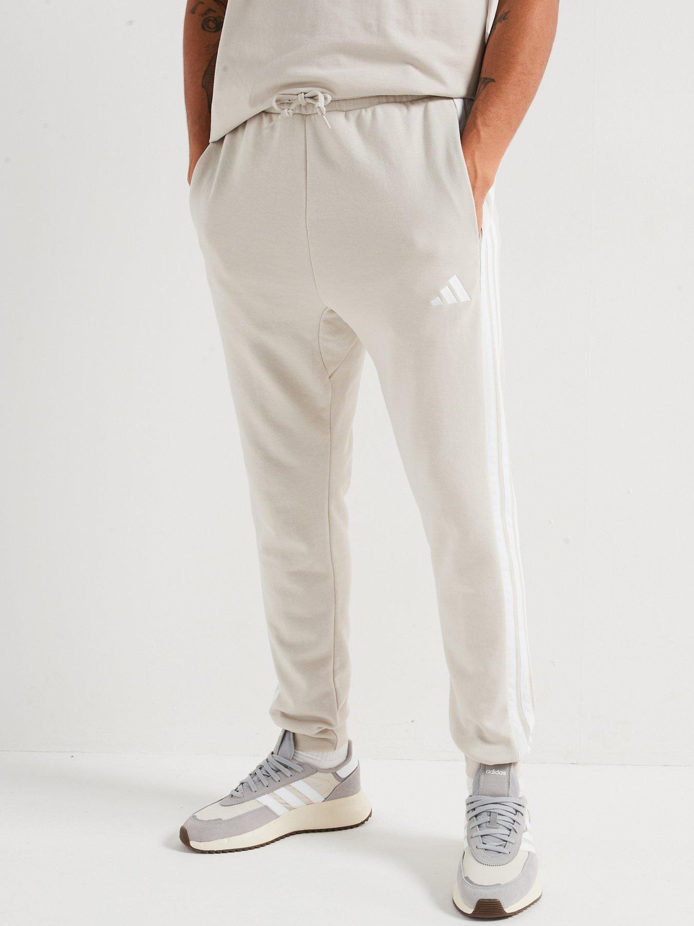 undefined Men's Essential 3-Stripe French Terry Joggers - Grey/Wonder Alumina/White