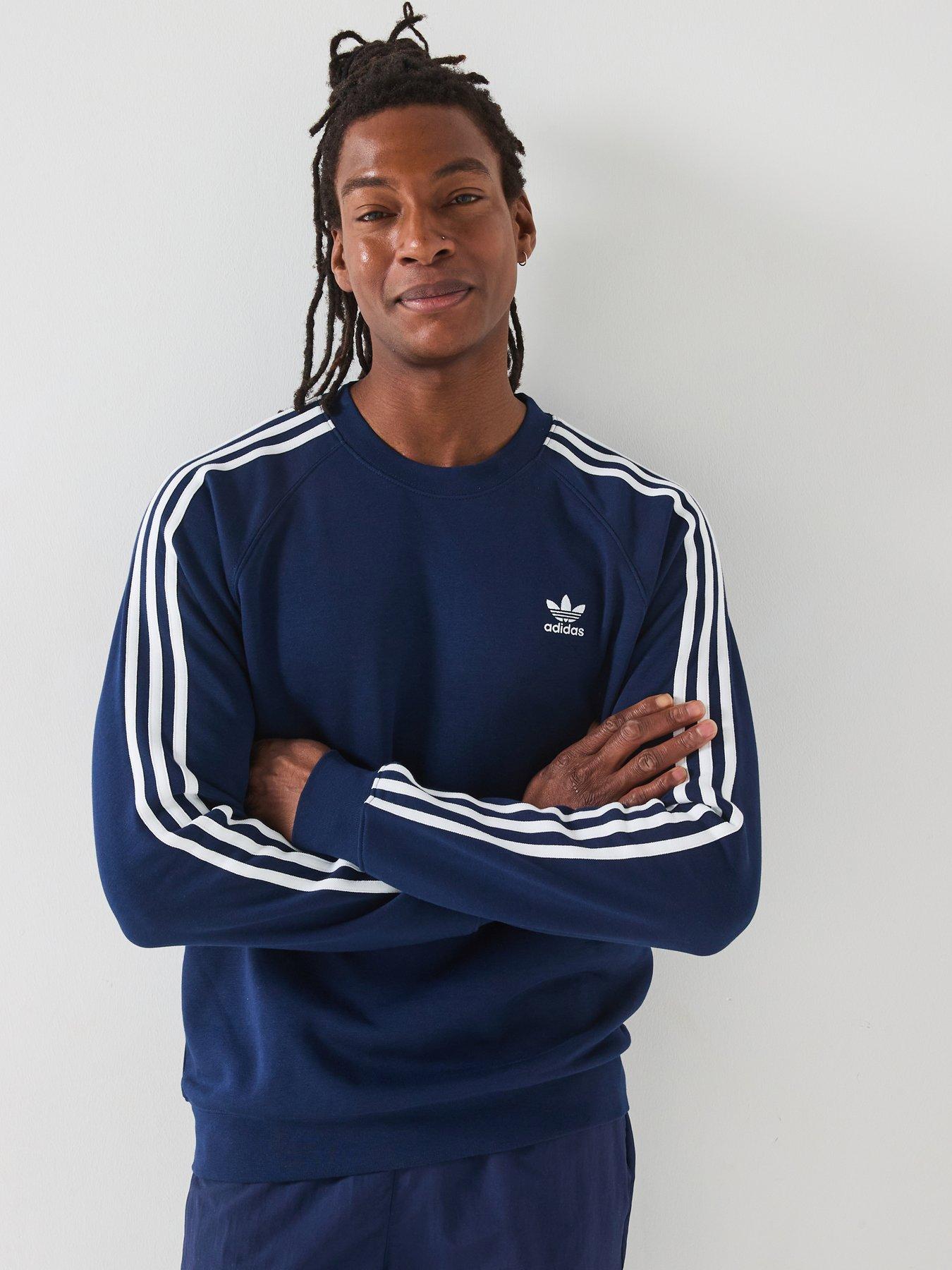 adidas Originals Mens Adicolor 3-Stripe Crew Sweat Navy Blue