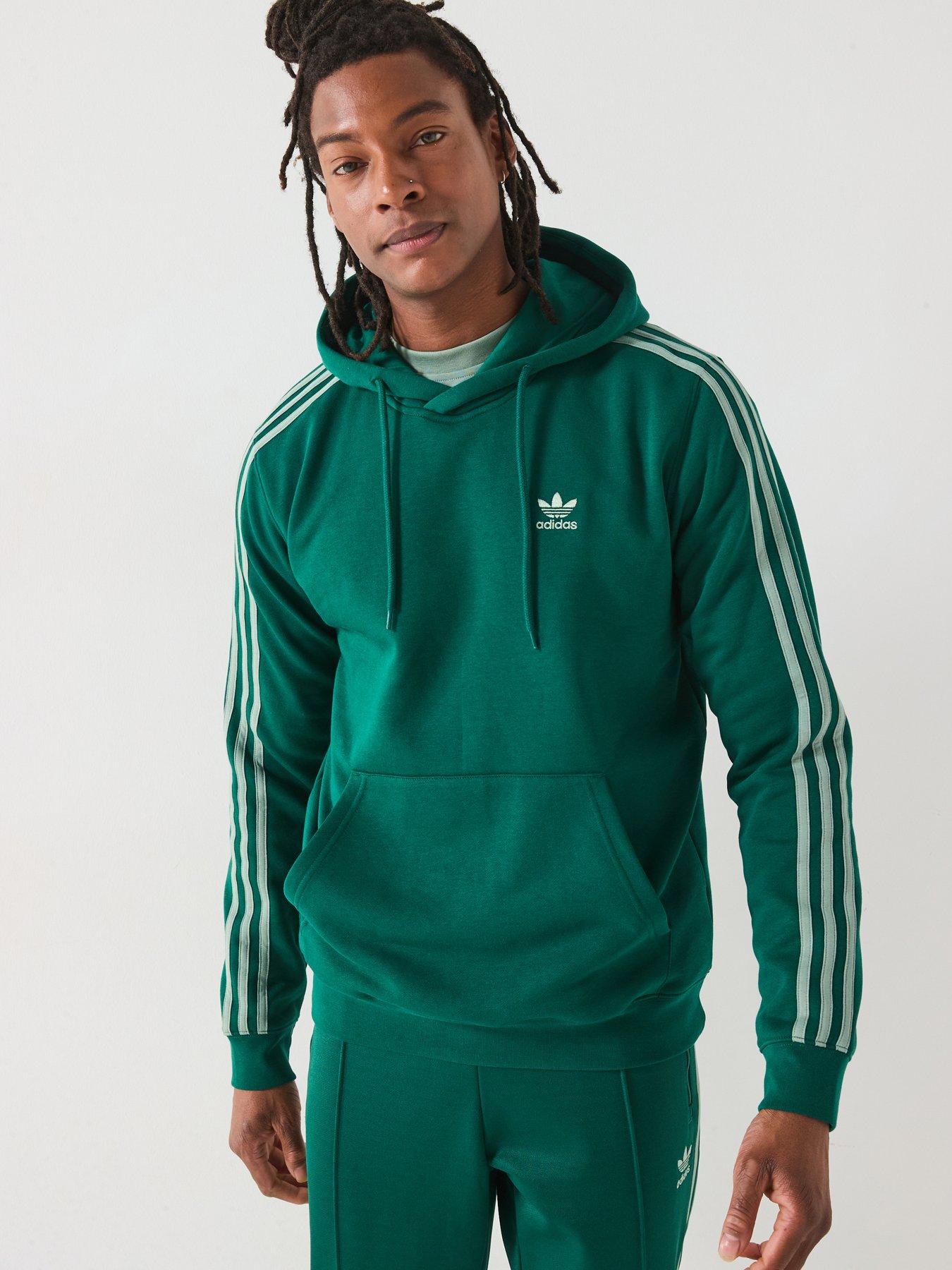 adidas Originals Mens Adicolor 3-Stripe Overhead Hoodie Green Very