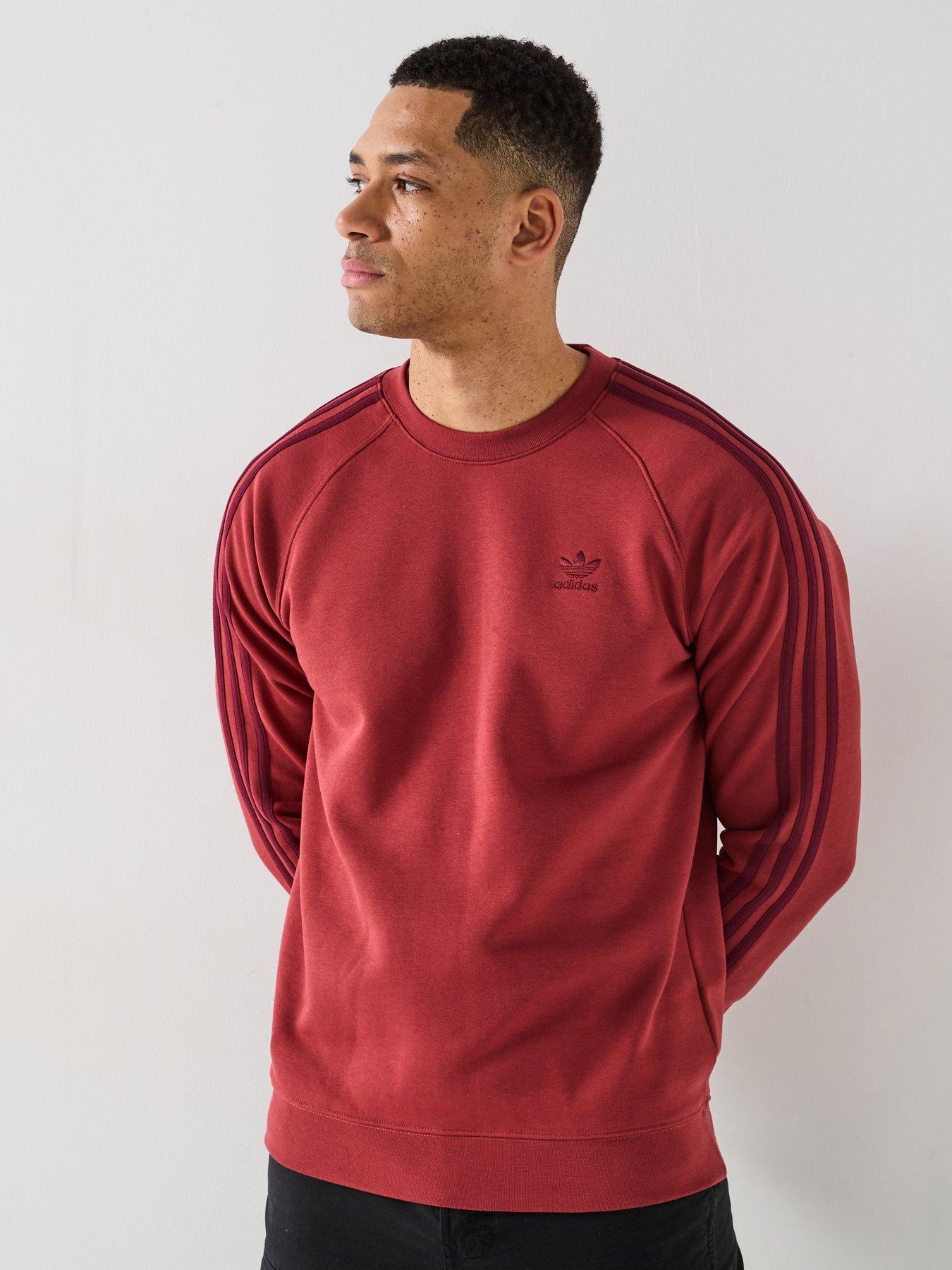 undefined Mens 3-Stripe Crew Sweat - Red