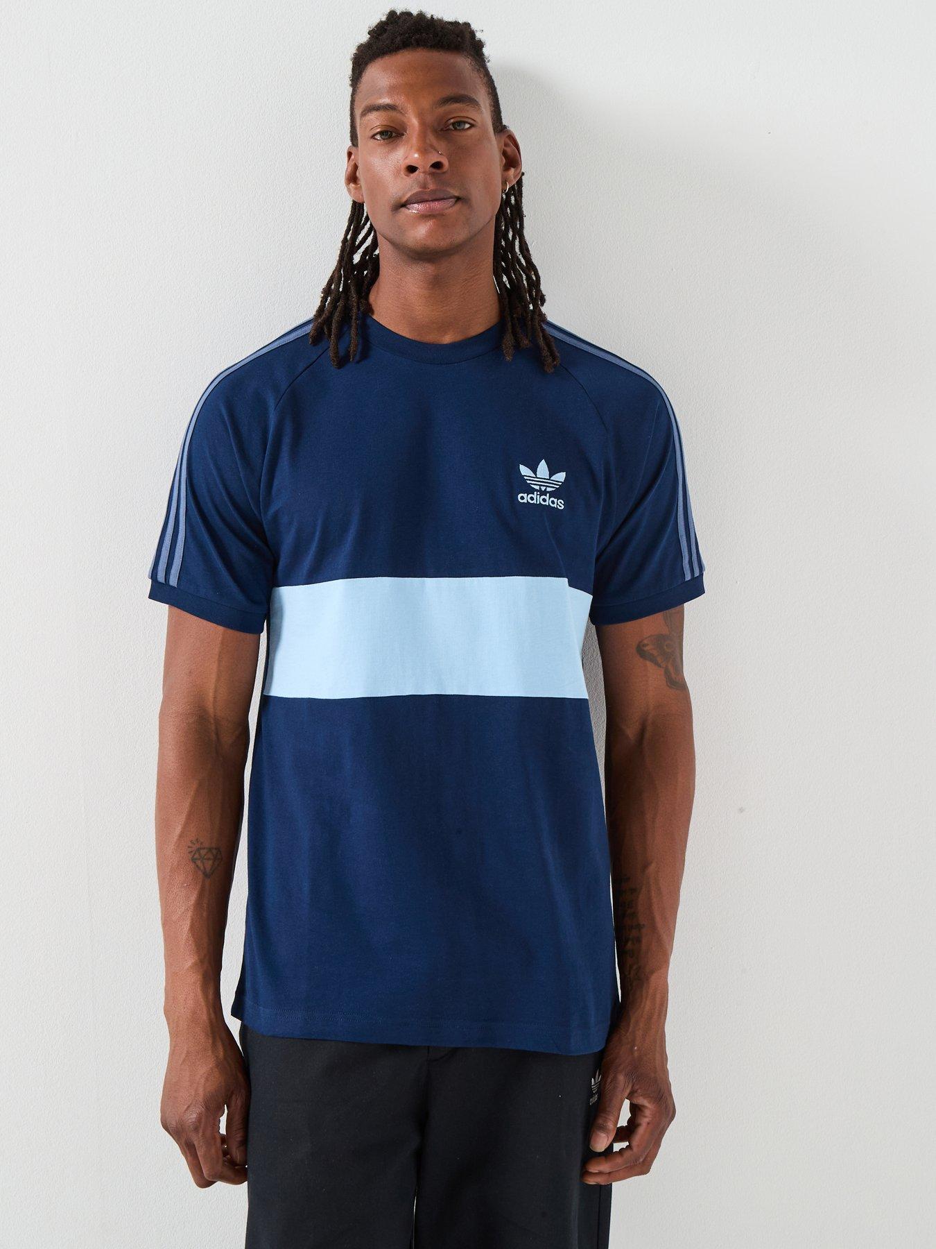 adidas Originals Mens 3-Stripe Panel T-Shirt Night Indigo/Clear