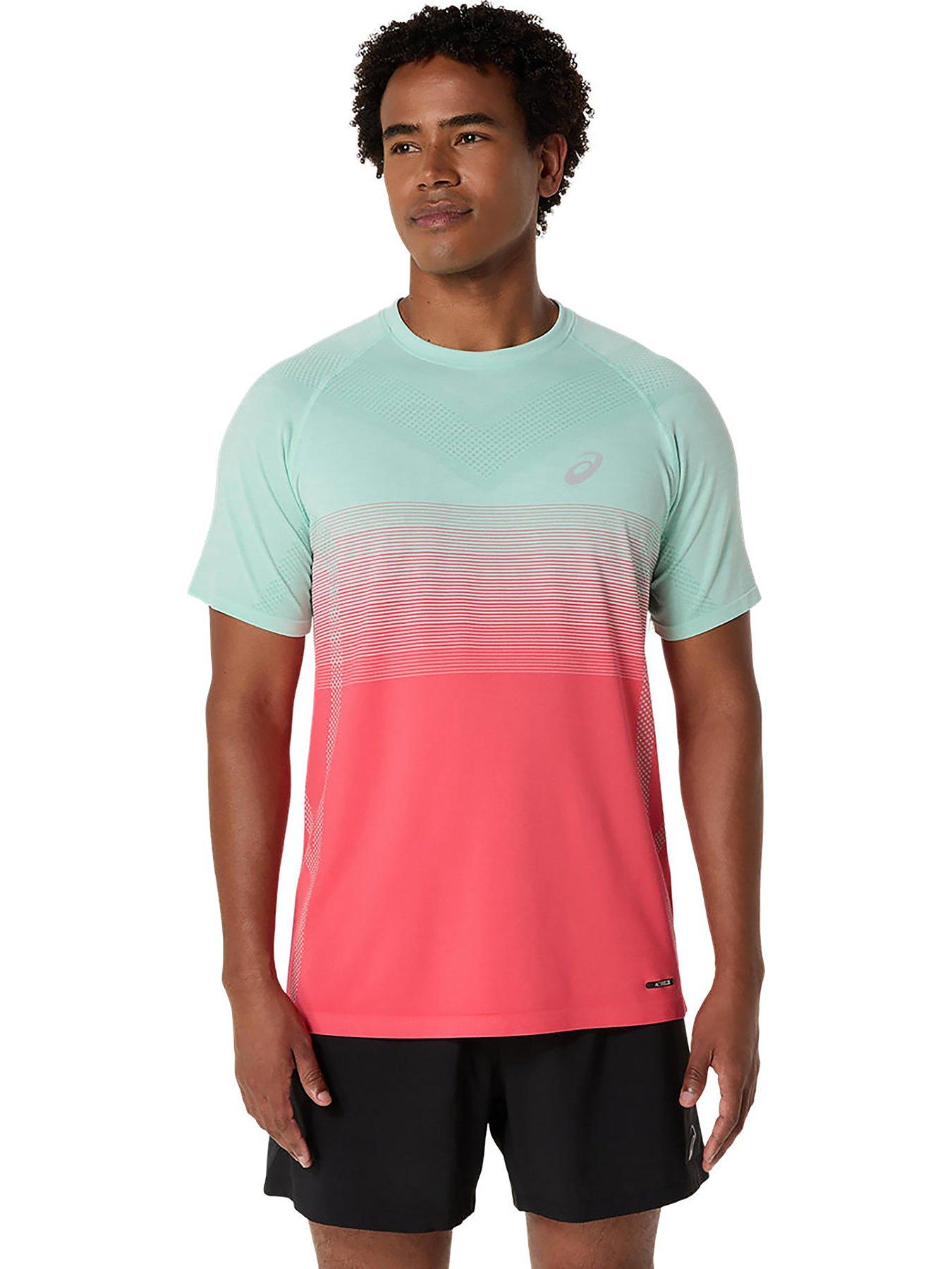 undefined Mens Running Seamless T-Shirt - Green/Pink