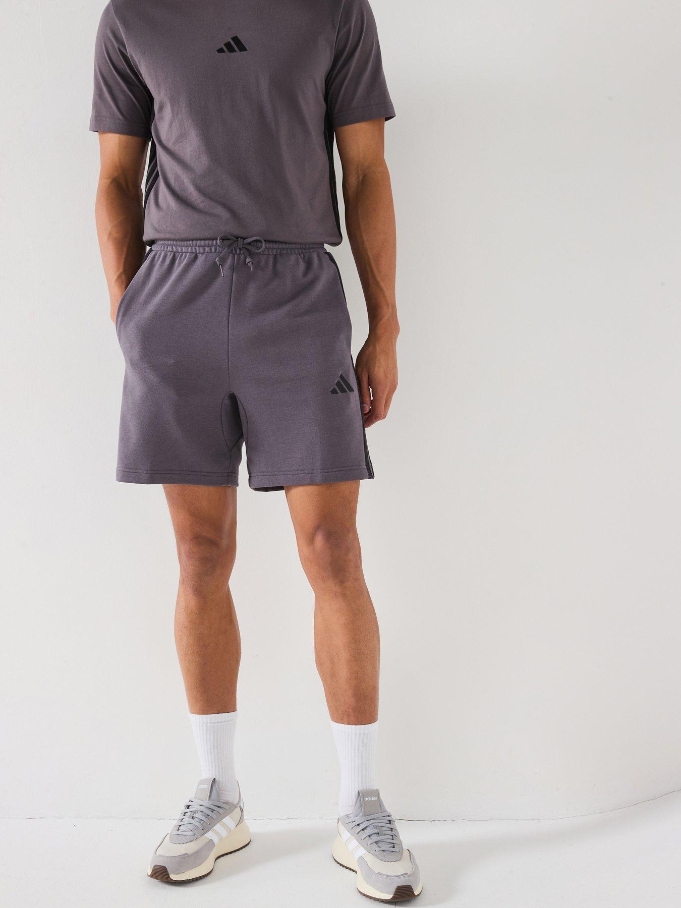 undefined Men's Essential 3-Stripe French Terry Shorts - Dark Grey/Black