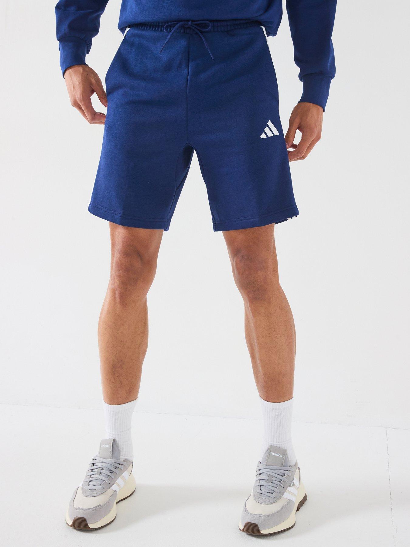 undefined Mens Essentials 3-stripe Fleece Shorts - Blue